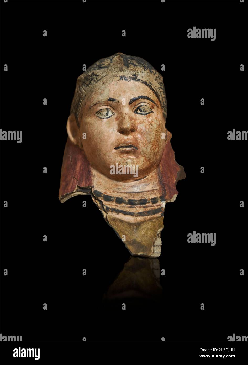 Totenmaske aus römisch-ägyptischem Gips, 100 - 150 n. Chr., Cheikh Ibada, Antinopolis. Louvre Museum AF6704. Mama Porträt eines Mädchens. Die Polychromie ist parti Stockfoto