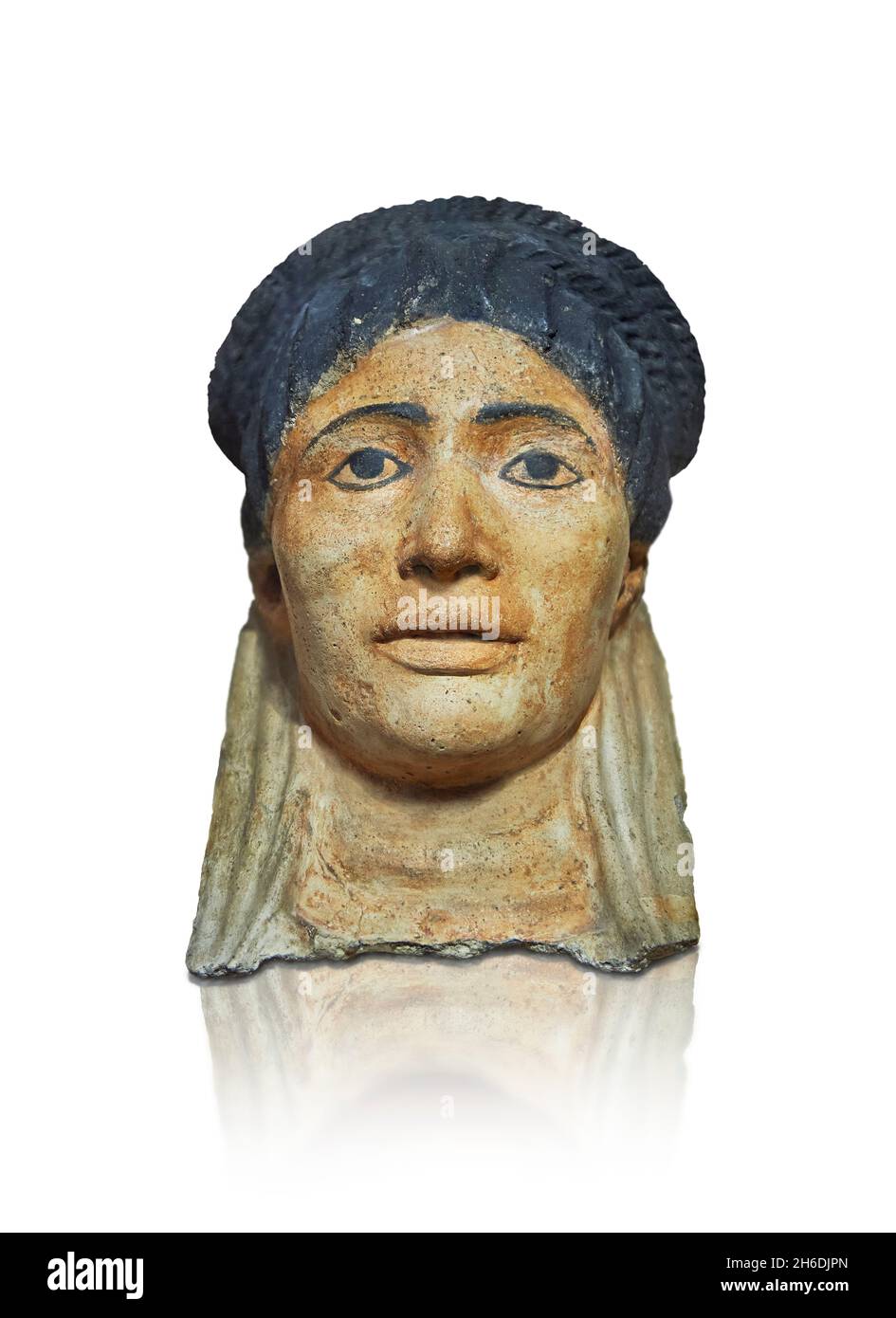 Totenmaske aus römisch-ägyptischem Gips, 100 - 150 n. Chr., Akhmim Panopolis. Louvre Museum AF 2128. Mama im Porträt. Ein Fragment von Blattgold im Inneren erhalten Stockfoto