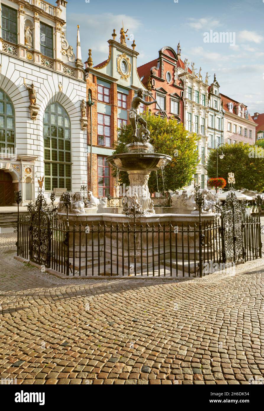 Neptunbrunnen im historischen Stadtzentrum von Danzig, Polen Stockfoto