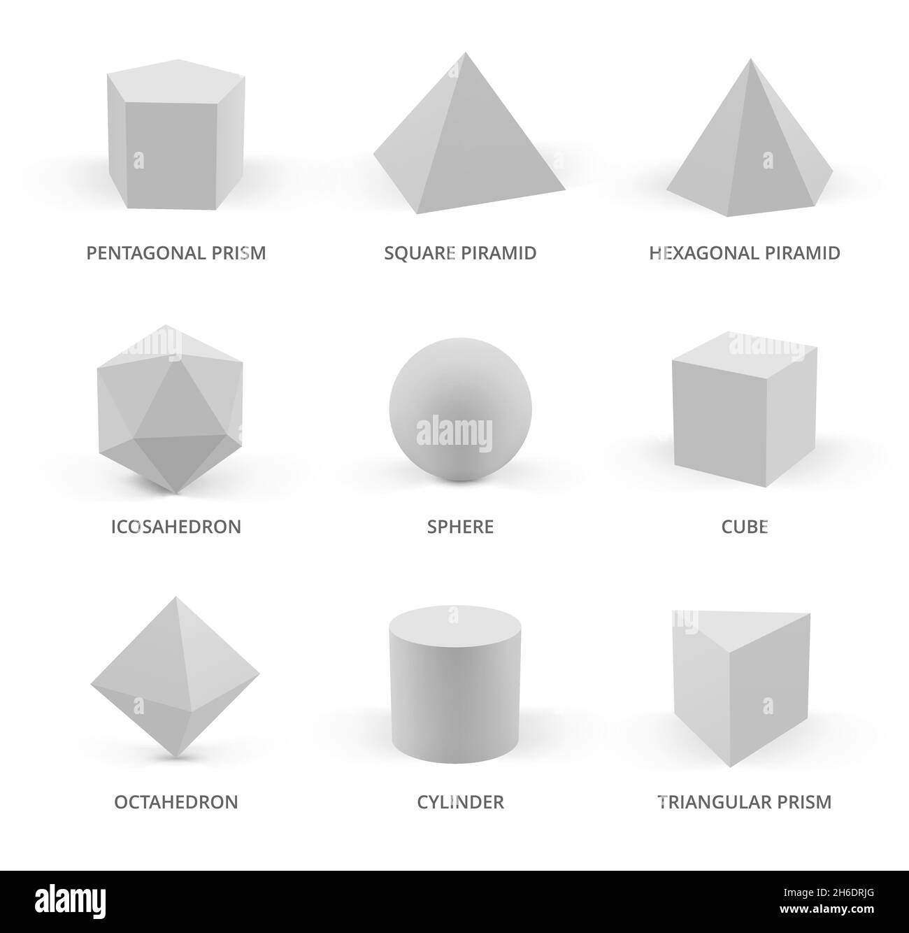Realistische geometrische Formen. Pyramid Kugeln Würfel und Sechseck anständigen Vektor verschiedene grundlegende 3d-Formen Sammlung Stock Vektor