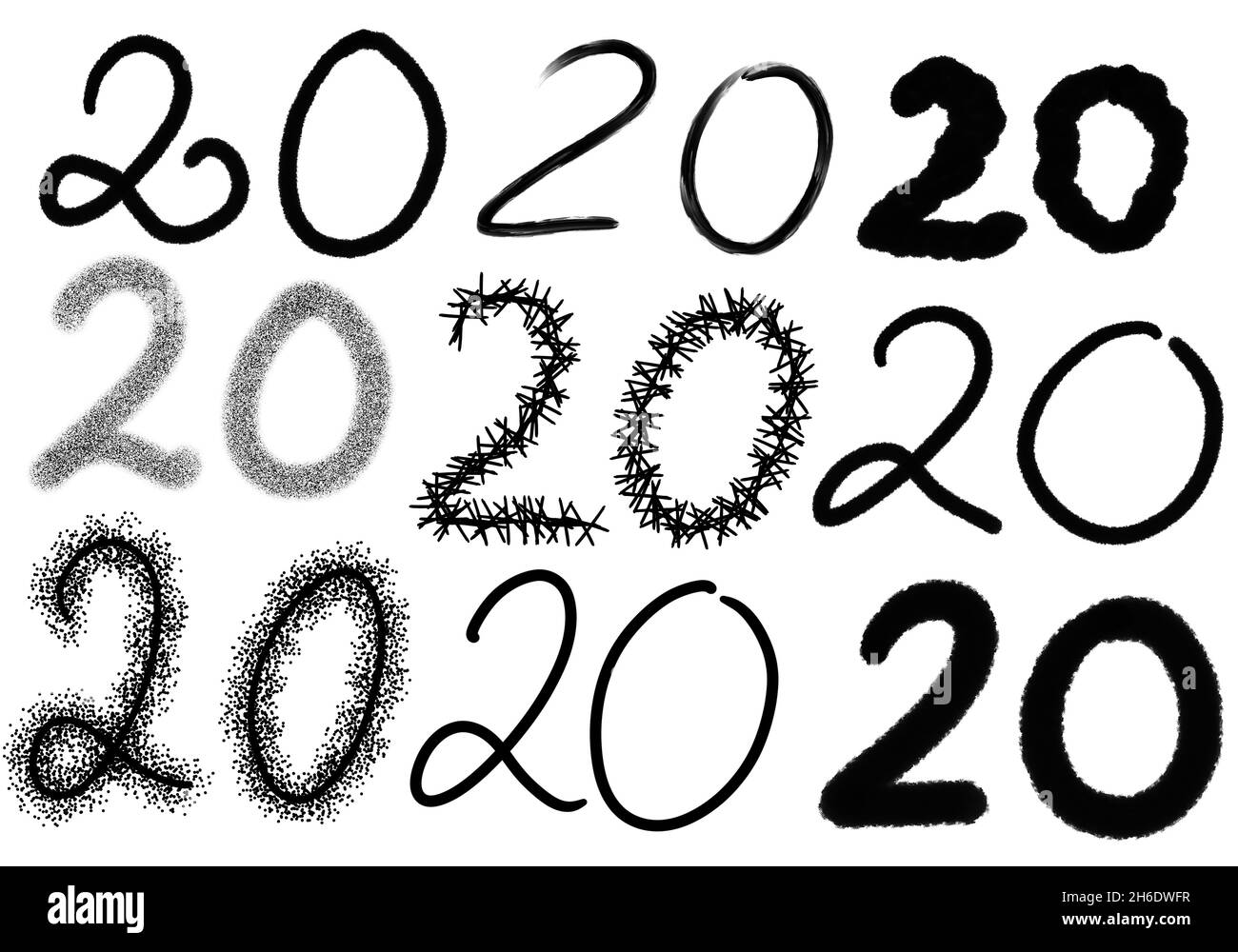 Strichkunstnummern für das neue Jahr 2022 für Postkarten und Verpackungen sowie Karten und Zeitschriften Stockfoto