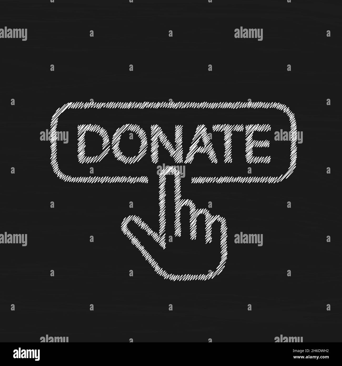Donate-Taste mit Finger-Cursor flaches Design im Skizzenstil Stock Vektor