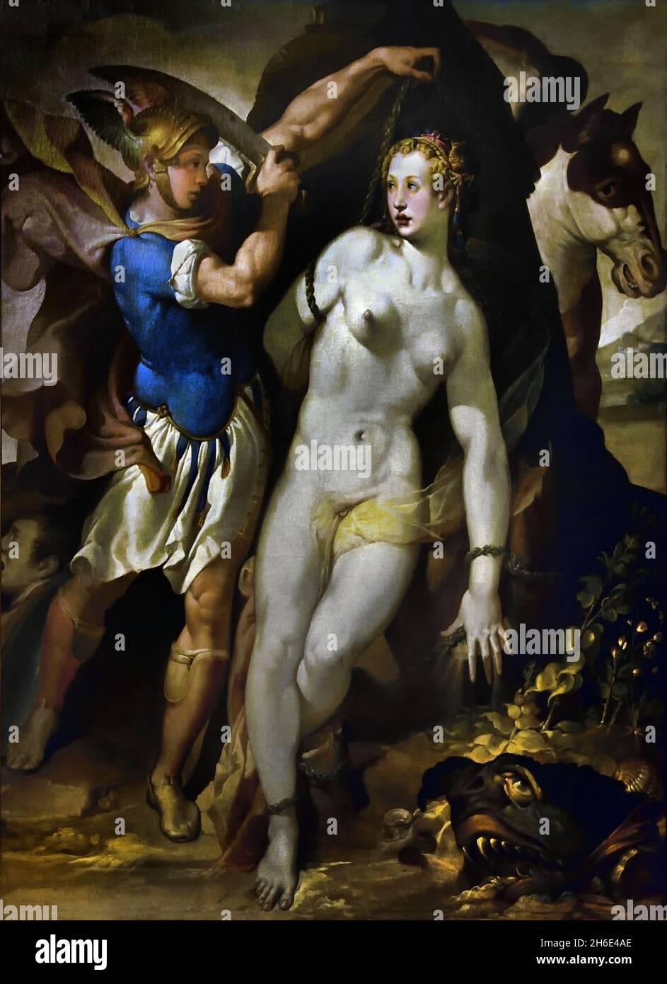 Perseus befreit Andromeda 1575-1580 von Passerotti Bartolomeo, 1529/1592, Italien, Italienisch, ( Perseus befreit Andromeda , Befreiung von Andromeda Mythos von Perseus, der Demi-gott, der das Meer Monster tötet und rettet die schöne Andromeda, römischen Schriftsteller Ovid, Metamorphosen, Perseus, befreit, Andromeda, ) Stockfoto