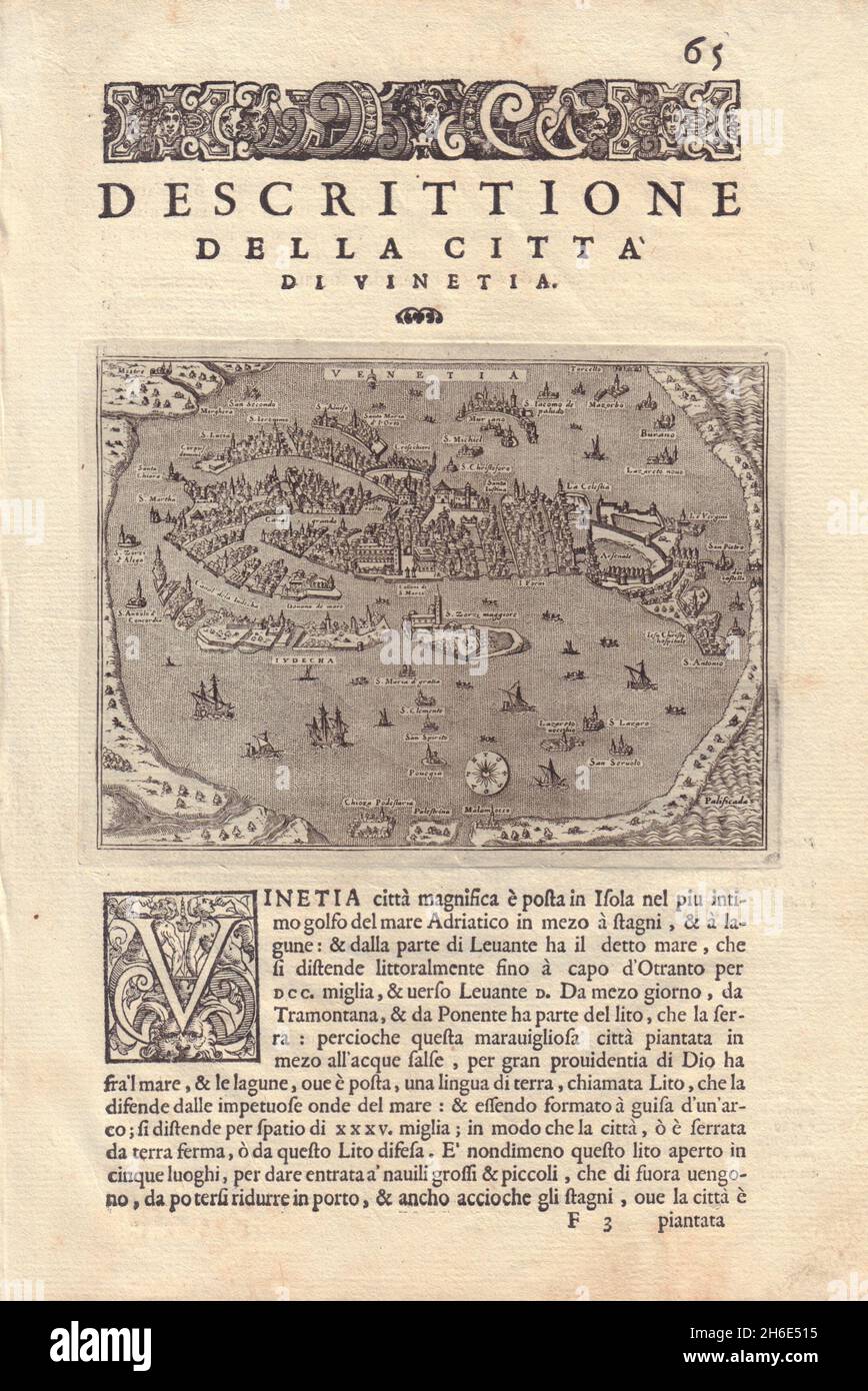 Beschreibung der Citta di Venetia. PORCACCHI. Venedig 1590 alte antike Landkarte Stockfoto