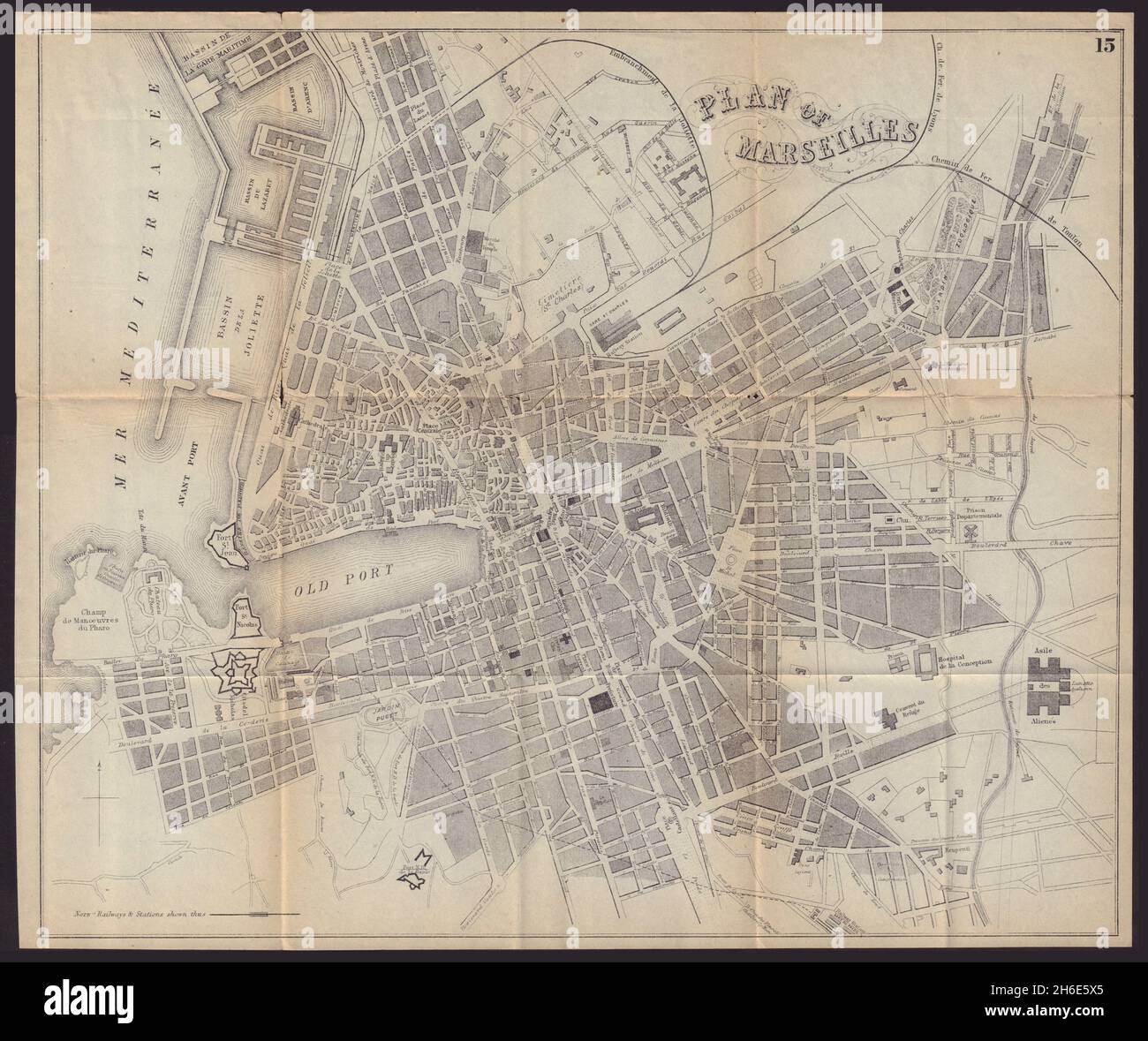 Stadtplan VON MARSEILLE mit antikem Stadtplan. Frankreich. BRADSHAW 1892 alt Stockfoto