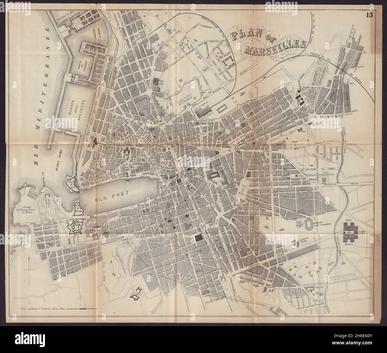 Stadtplan VON MARSEILLE mit antikem Stadtplan. Frankreich. BRADSHAW 1893 alt Stockfoto