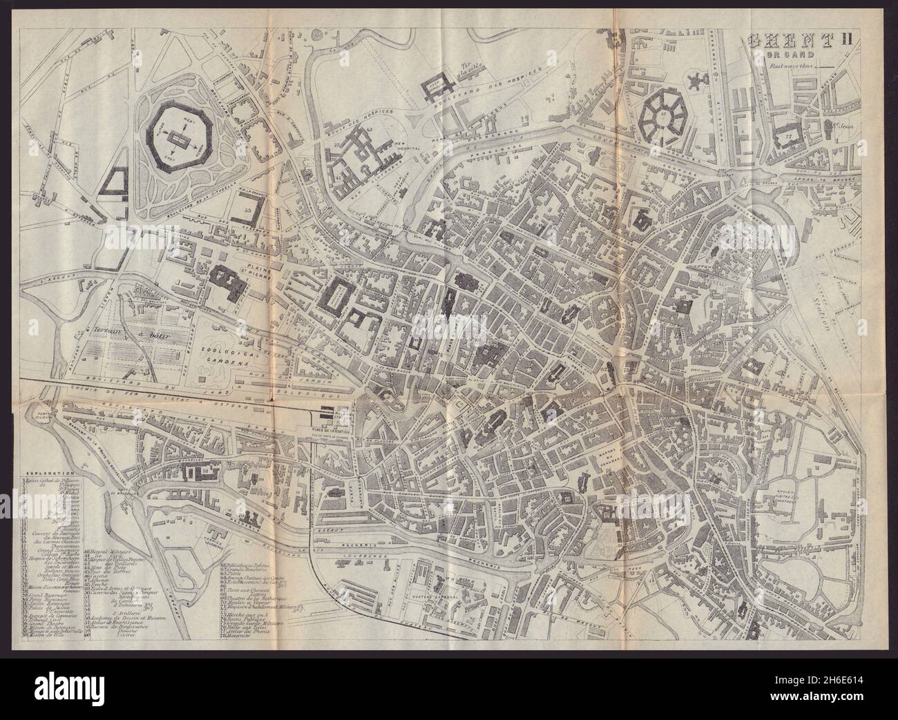 GENT GENT GAND antiker Stadtplan. Belgien. BRADSHAW 1893 alt Stockfoto