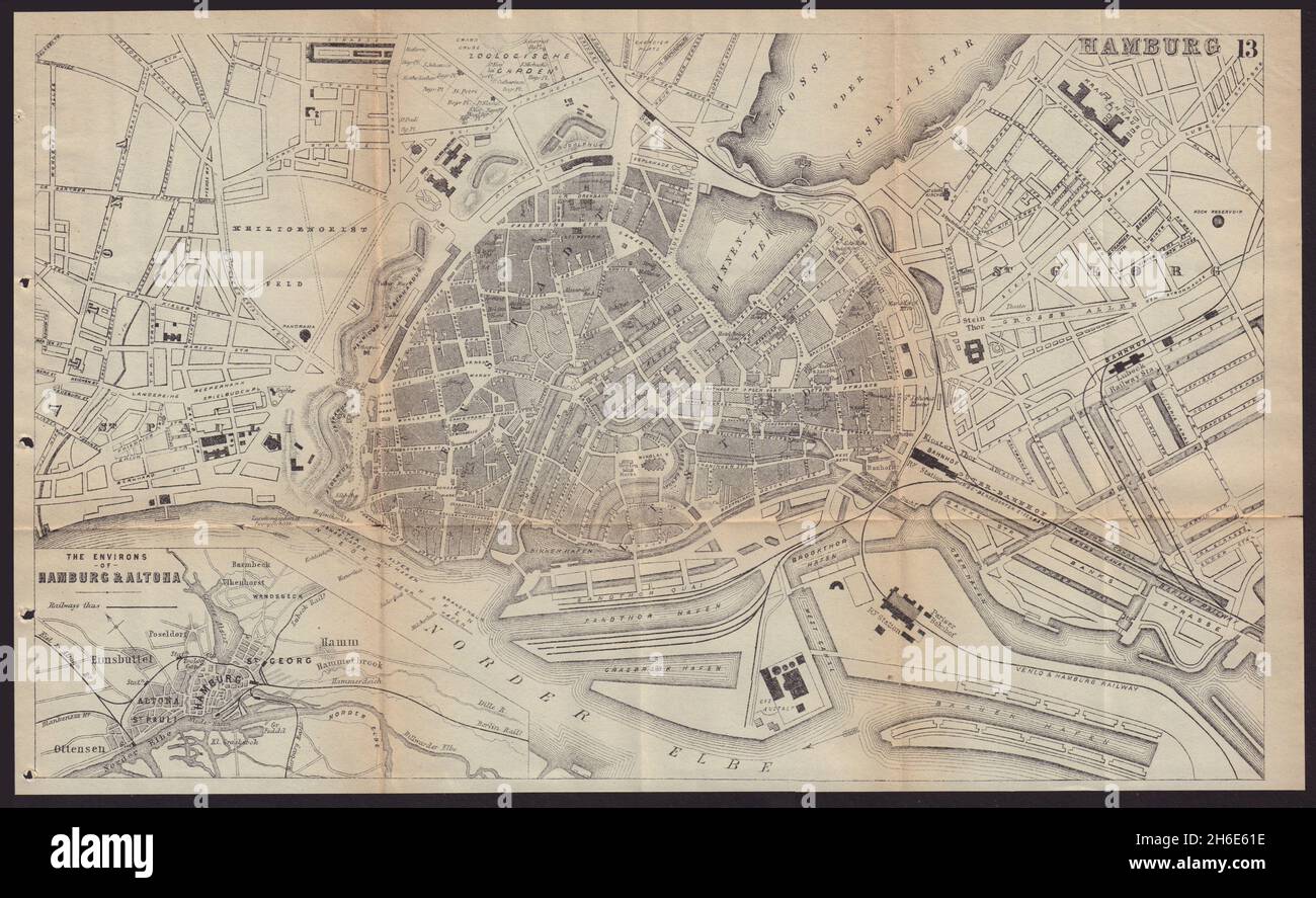 STADTPLAN VON HAMBURG im antiken Stadtplan. Deutschland. BRADSHAW 1893 alt Stockfoto