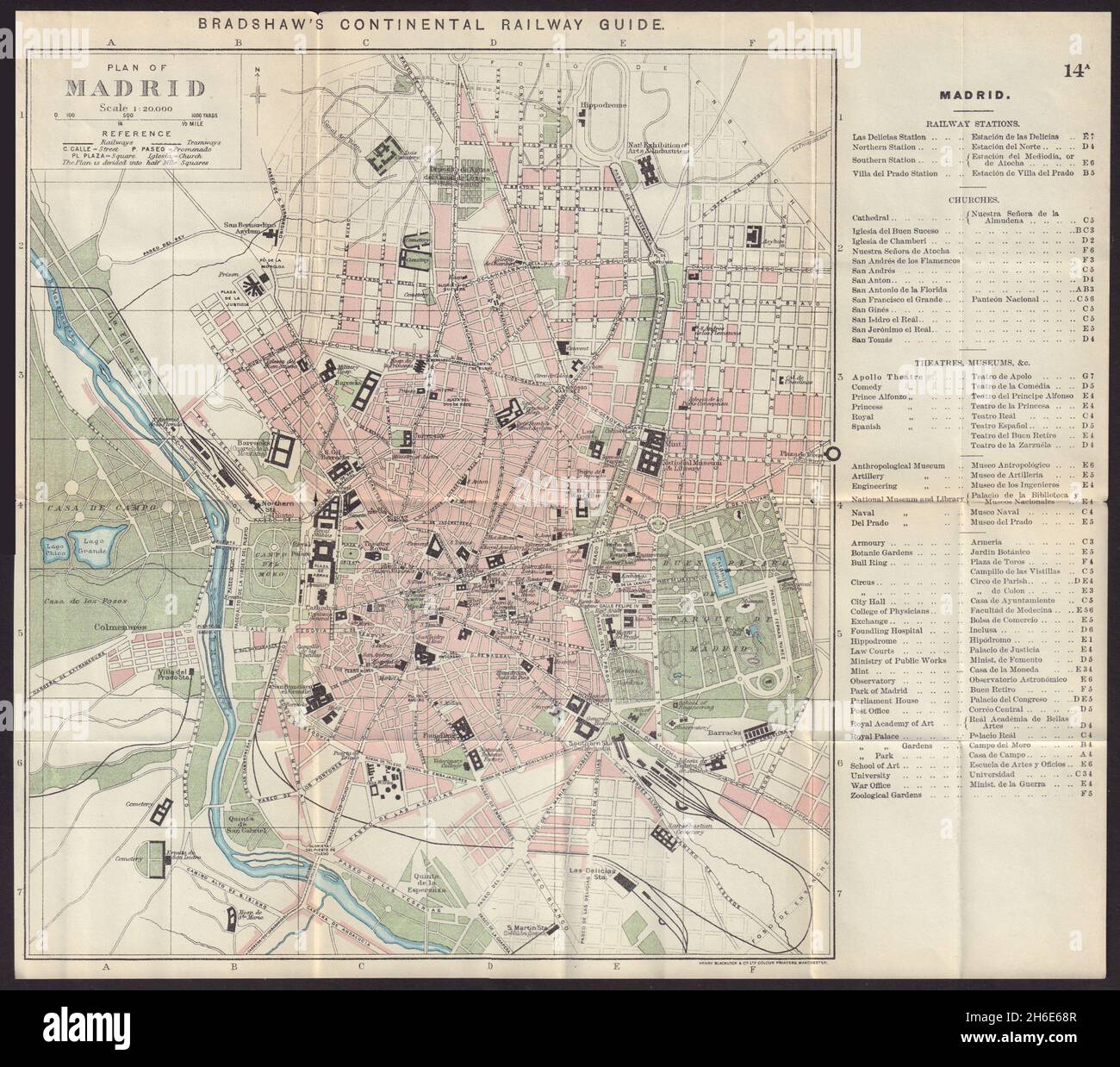 STADTPLAN FÜR MADRID mit antikem Stadtplan. Spanien. BRADSHAW c1898 alter Chart Stockfoto