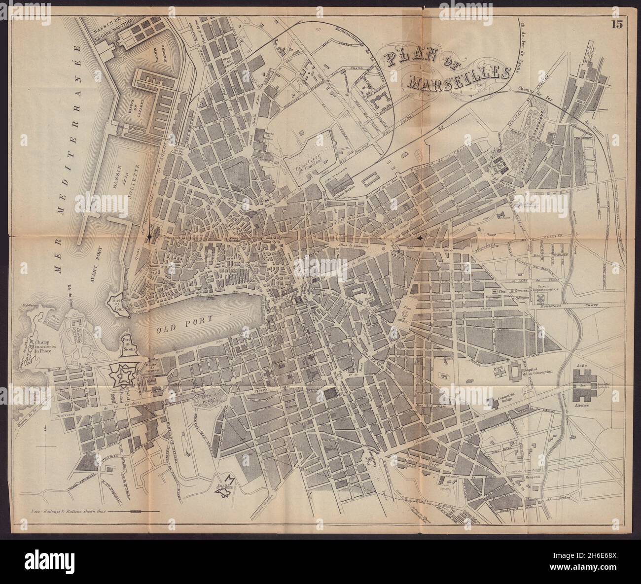 Stadtplan VON MARSEILLE mit antikem Stadtplan. Frankreich. BRADSHAW C1898 alt Stockfoto