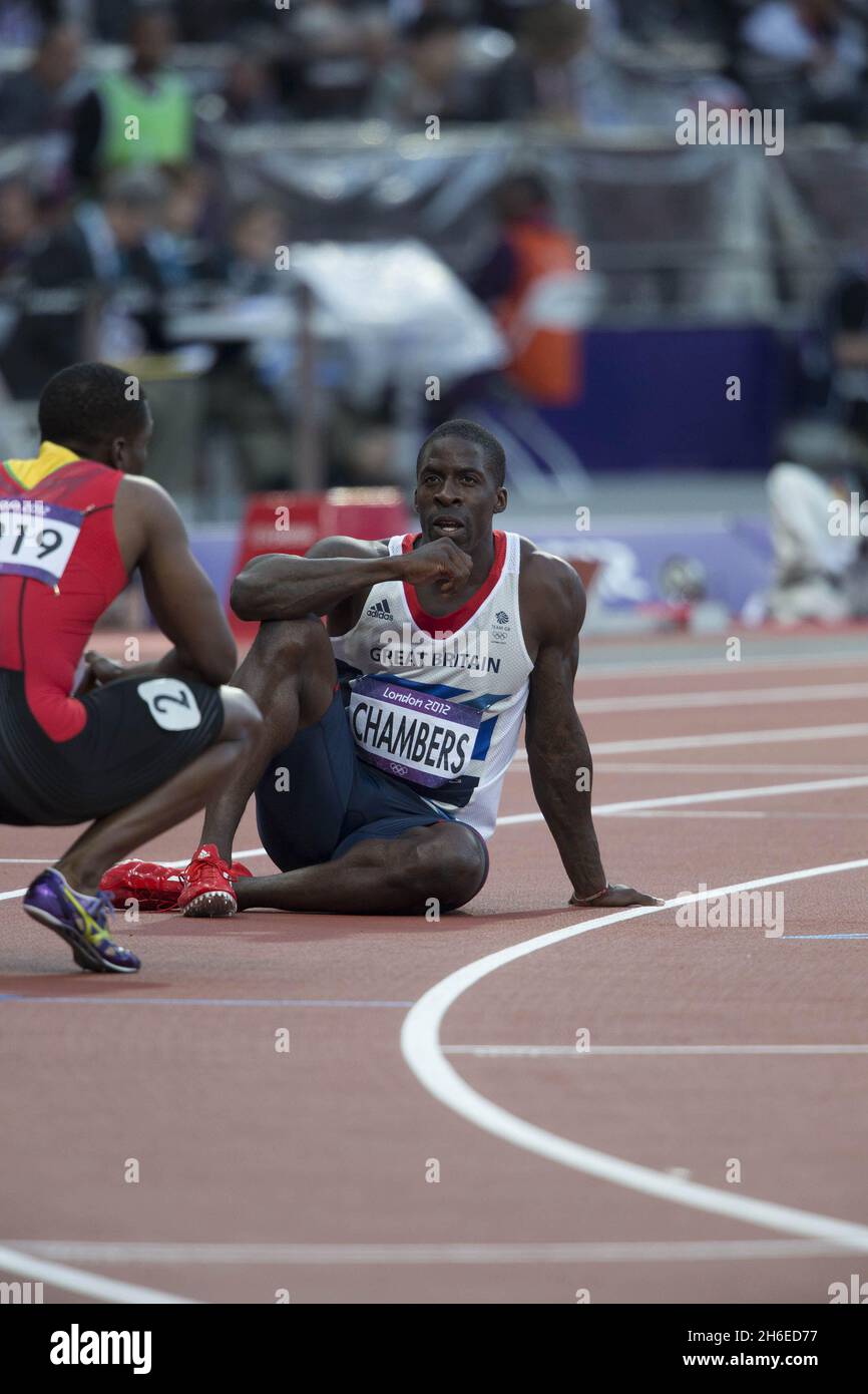 Olympische Spiele 2012 in London - 05/08/12 Dwain Chambers im-Meter-Halbfinale im Olympiastadion in London Stockfoto