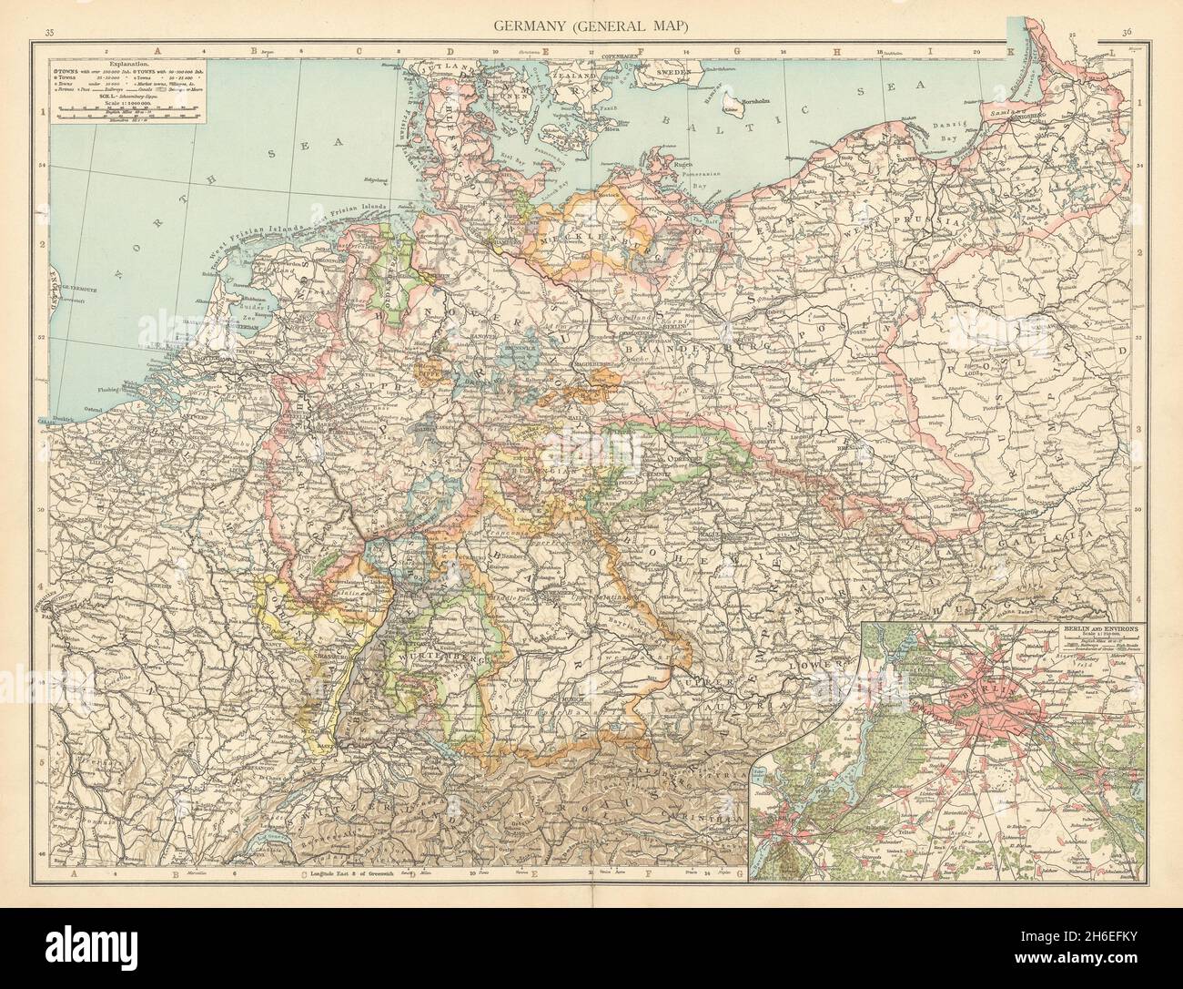 Deutschland. Polen Preußen. Berlin-Umgebung. Benelux. DIE TIMES 1895 alte Karte Stockfoto