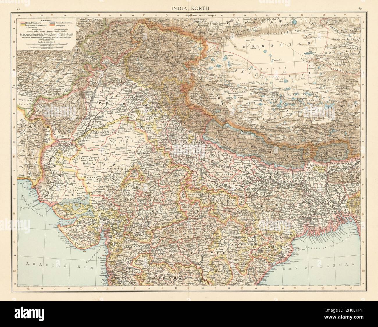 Indien Nord. Britische französische portugiesische Ureinwohner. DIE TIMES 1895 alte Karte Stockfoto