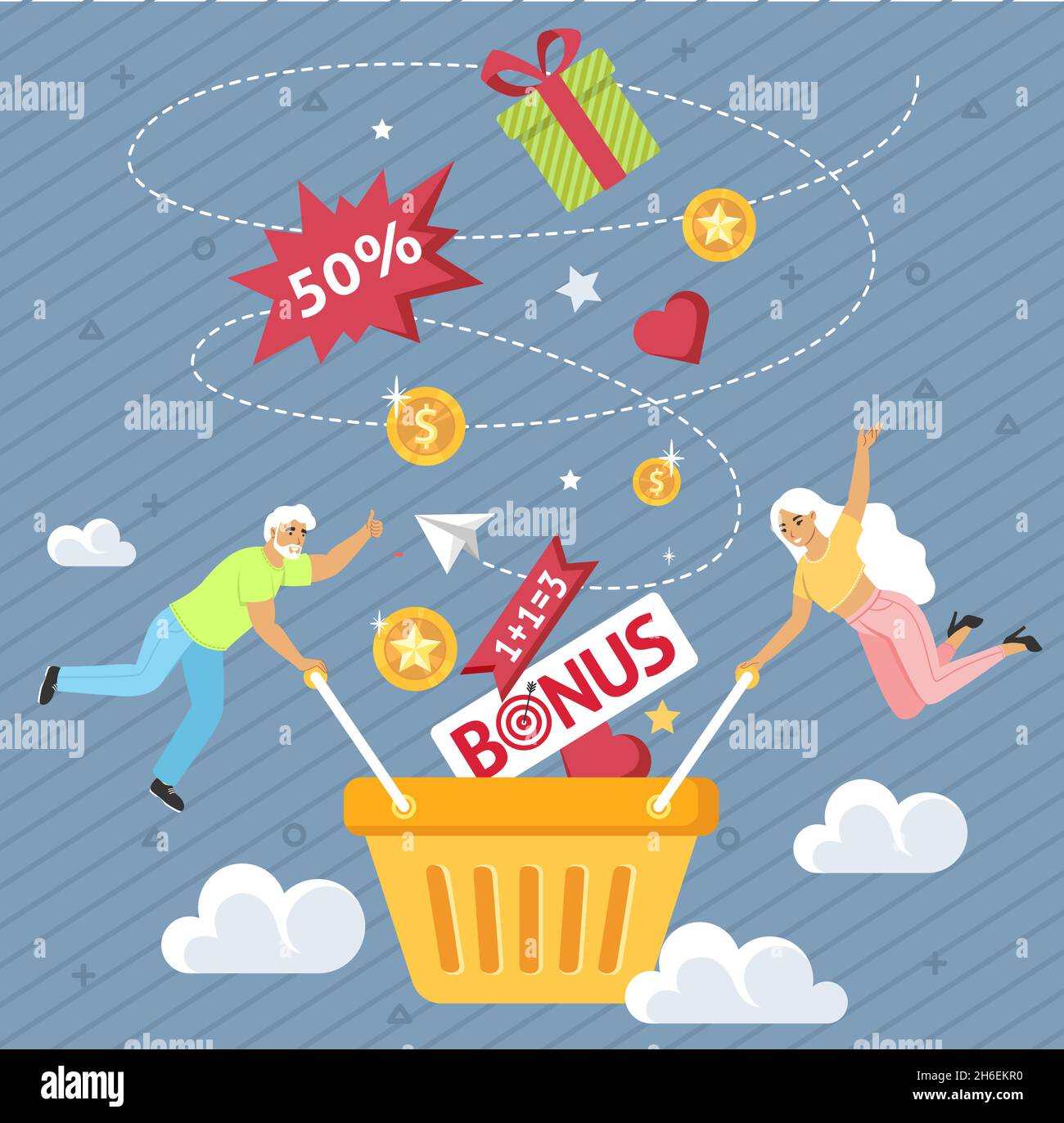 Sammeln Sie Punkte, Boni, Rabatte, Geschenke für Online-Einkäufe, Kundenbelohnungs-Treueprogramm, Käuferattraktion, Vektor. Stock Vektor