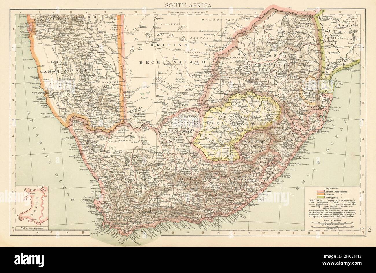 Koloniales Südafrika. Namaqua-Land Bechuanaland. Cape Colony. TIMES 1895 Karte Stockfoto