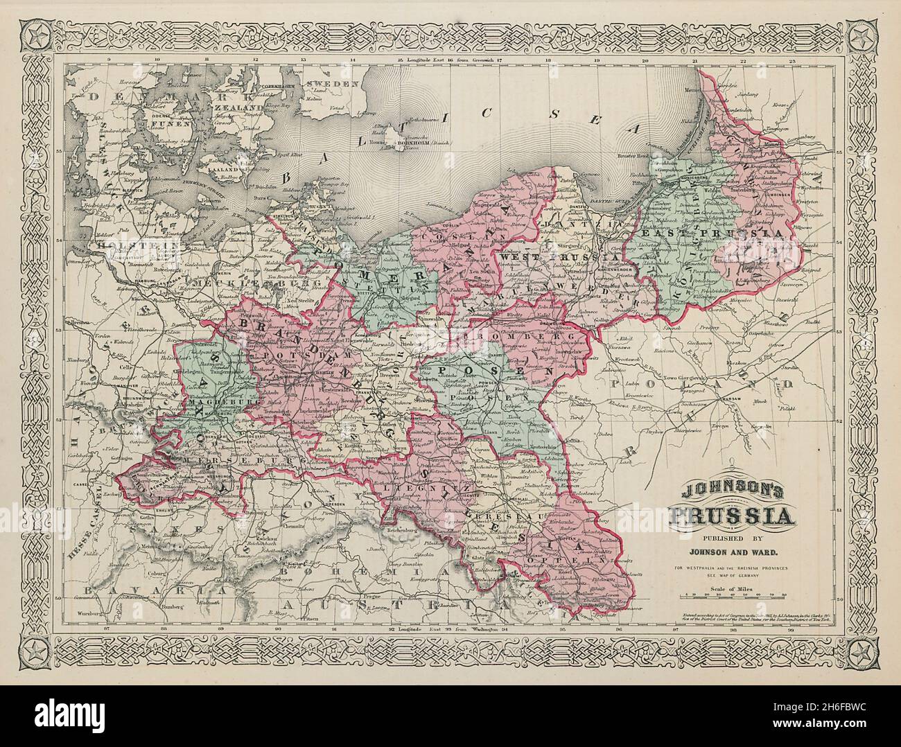 Johnsons Preußen. Sachsen Schlesien Brandenburg Pommern Polen 1865 Karte Stockfoto