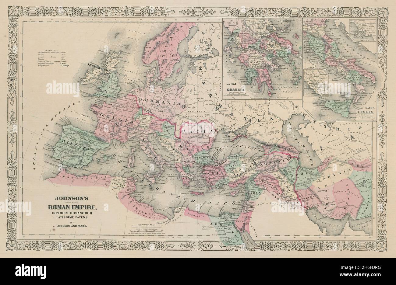 Johnsons Römisches Reich. Imperium Romanorum. Graecia Italia Griechenland Italien 1865 Karte Stockfoto