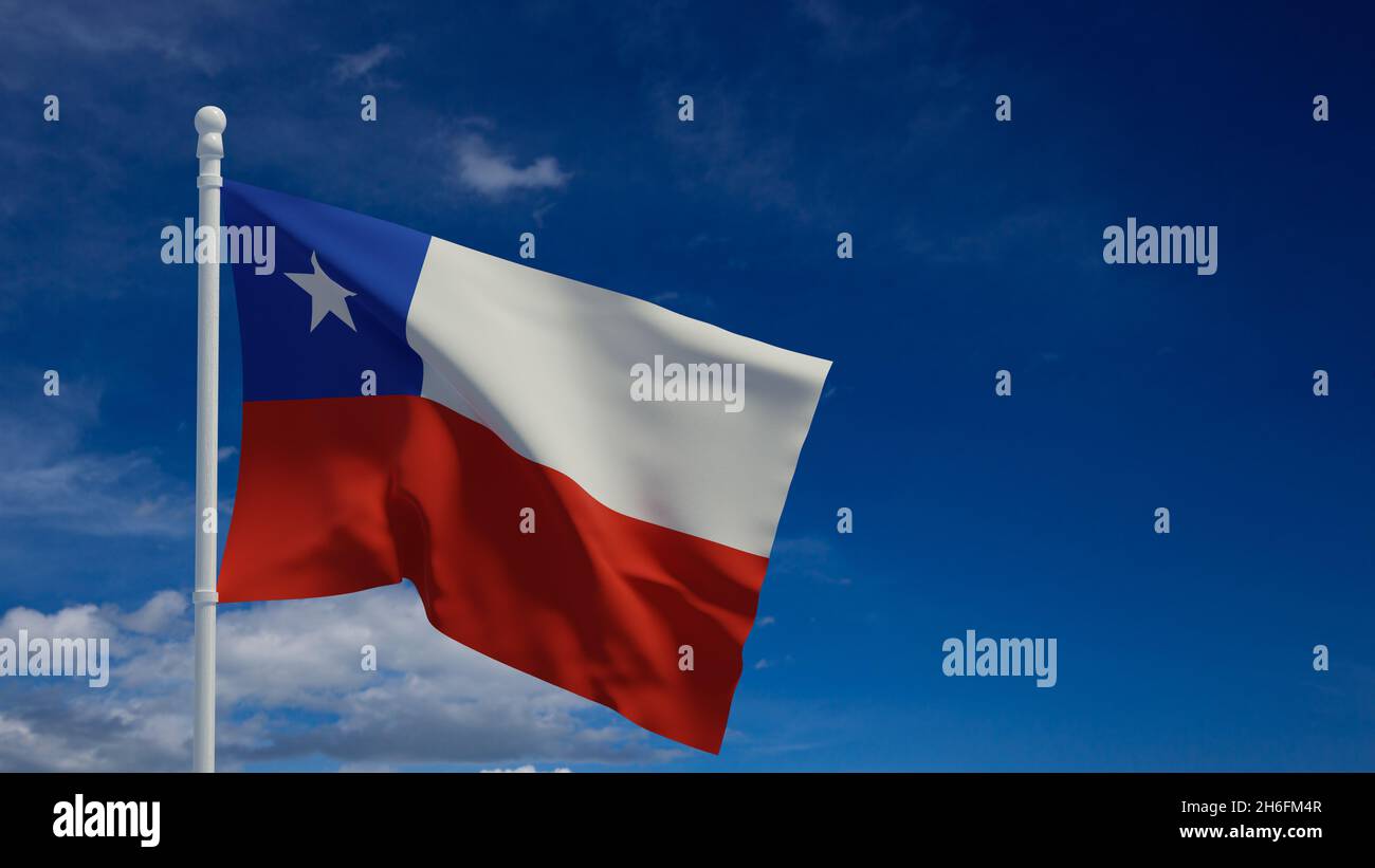 Nationalflagge der Republik Chile, winkend im Wind. 3d-Rendering, CGI Stockfoto