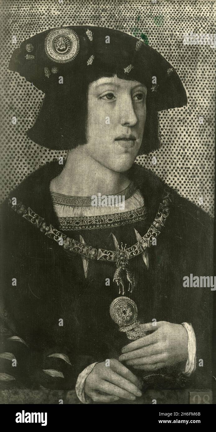 Porträt Karls V., Gemälde des deutschen Künstlers Bernhard Strigel, 1930er Jahre Stockfoto