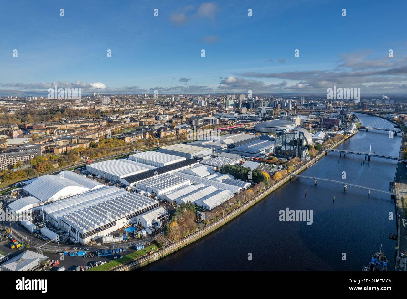 Luftaufnahme des Klimagipfels COP26 in Glasgow auf dem SEC Campus Stockfoto