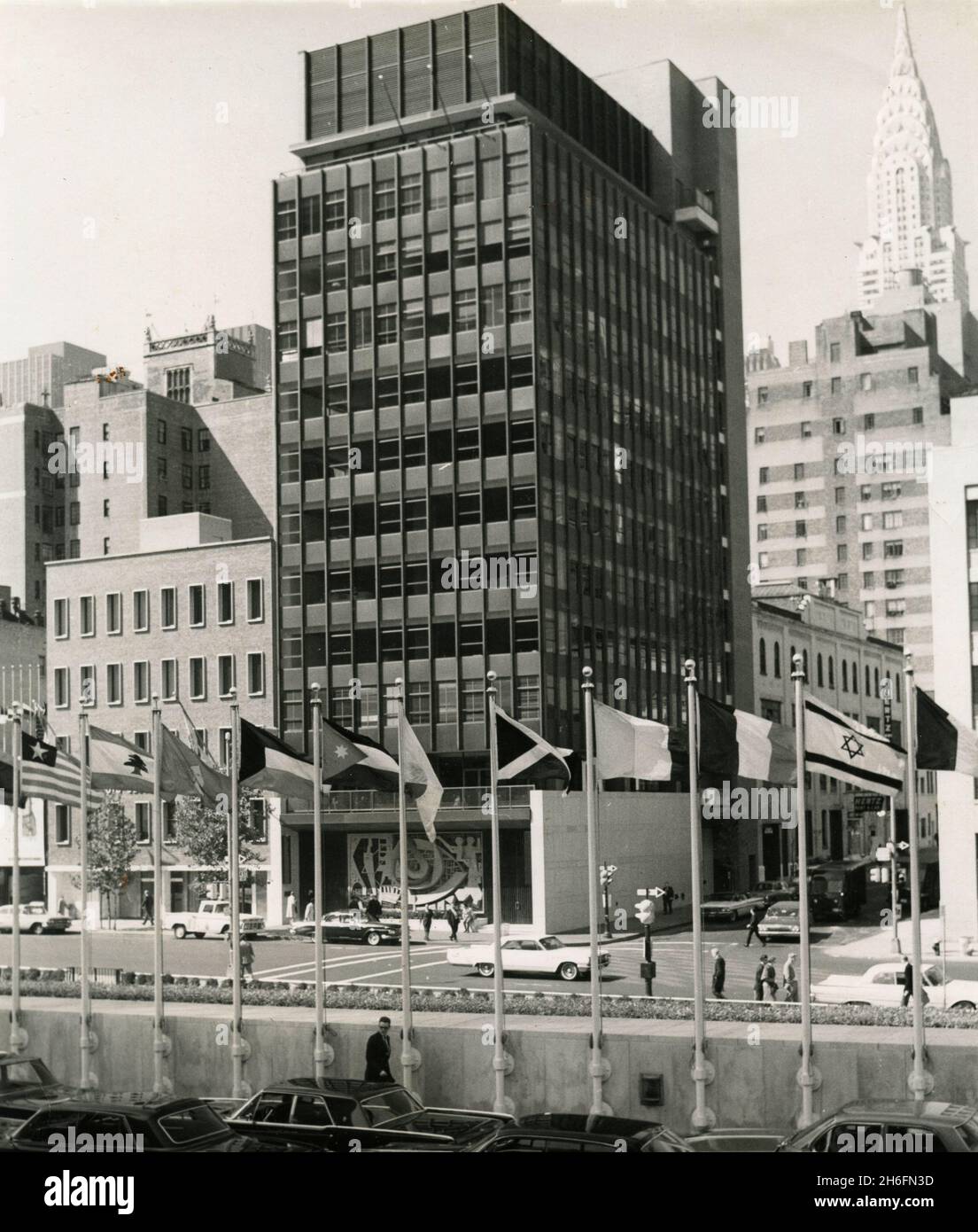 Blick auf das Church Center vom UN-Hauptquartier, New York, USA 1963 Stockfoto