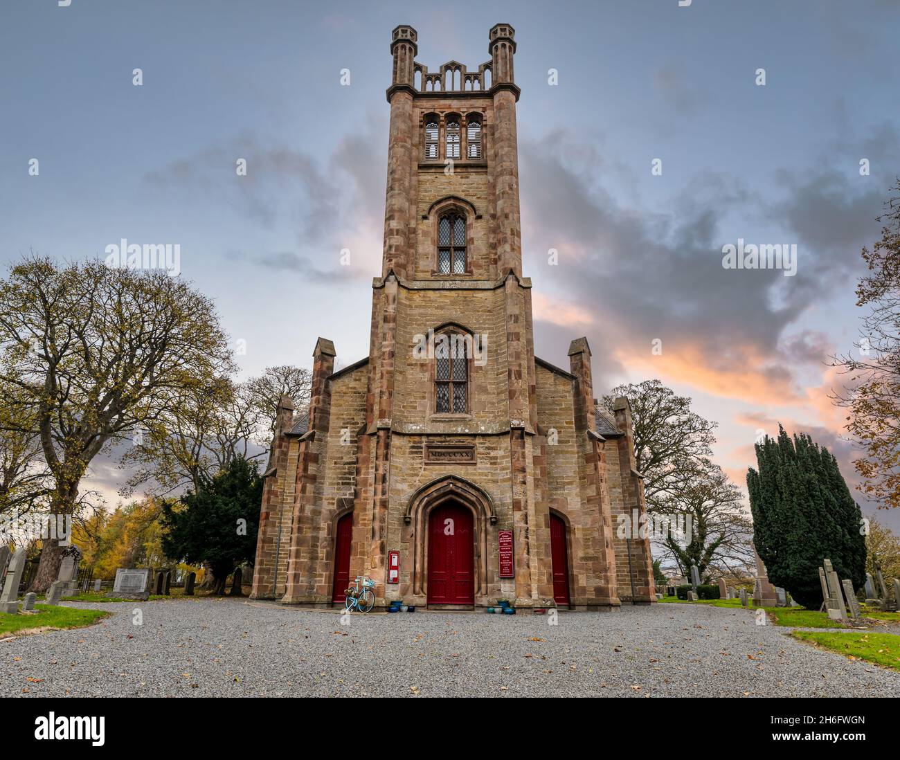 1820 Coppen and Carrington Parish Church vom schottischen Architekten Richard Crichton bei Sonnenuntergang, Midlothian, Schottland, Großbritannien Stockfoto