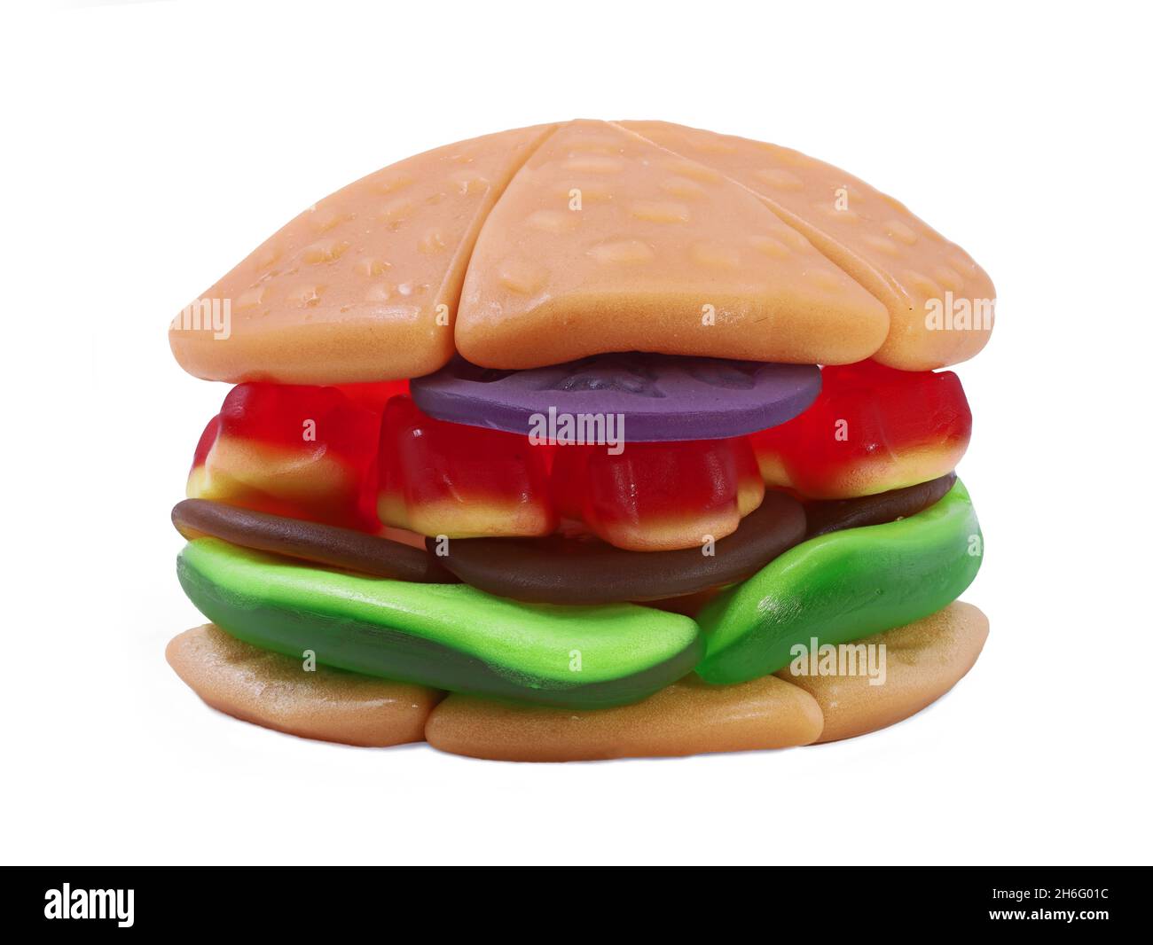 Gelee gummy Süßigkeiten Hamburger isoliert auf weißem Hintergrund Stockfoto