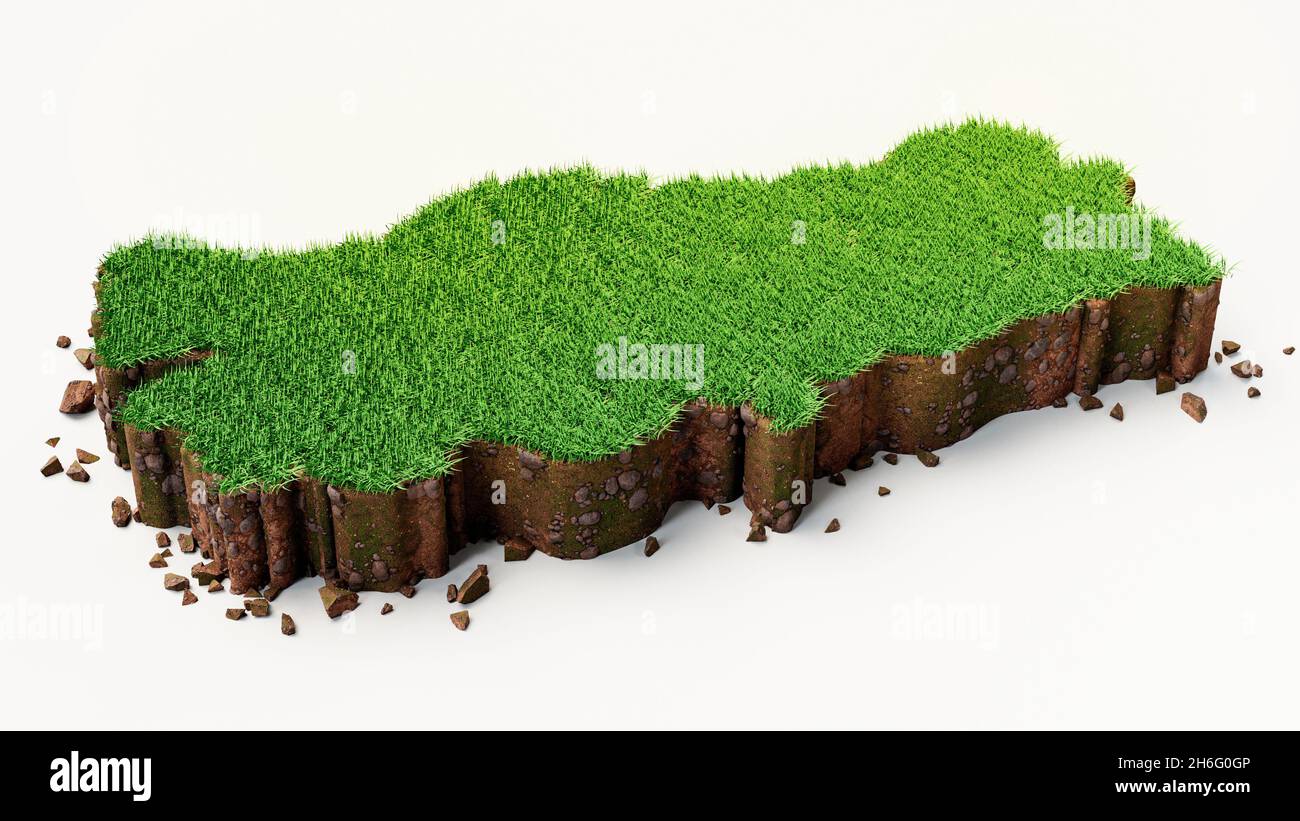 3D Darstellung der Türkei-Karte aus Gras und Erde auf weißem Hintergrund Stockfoto