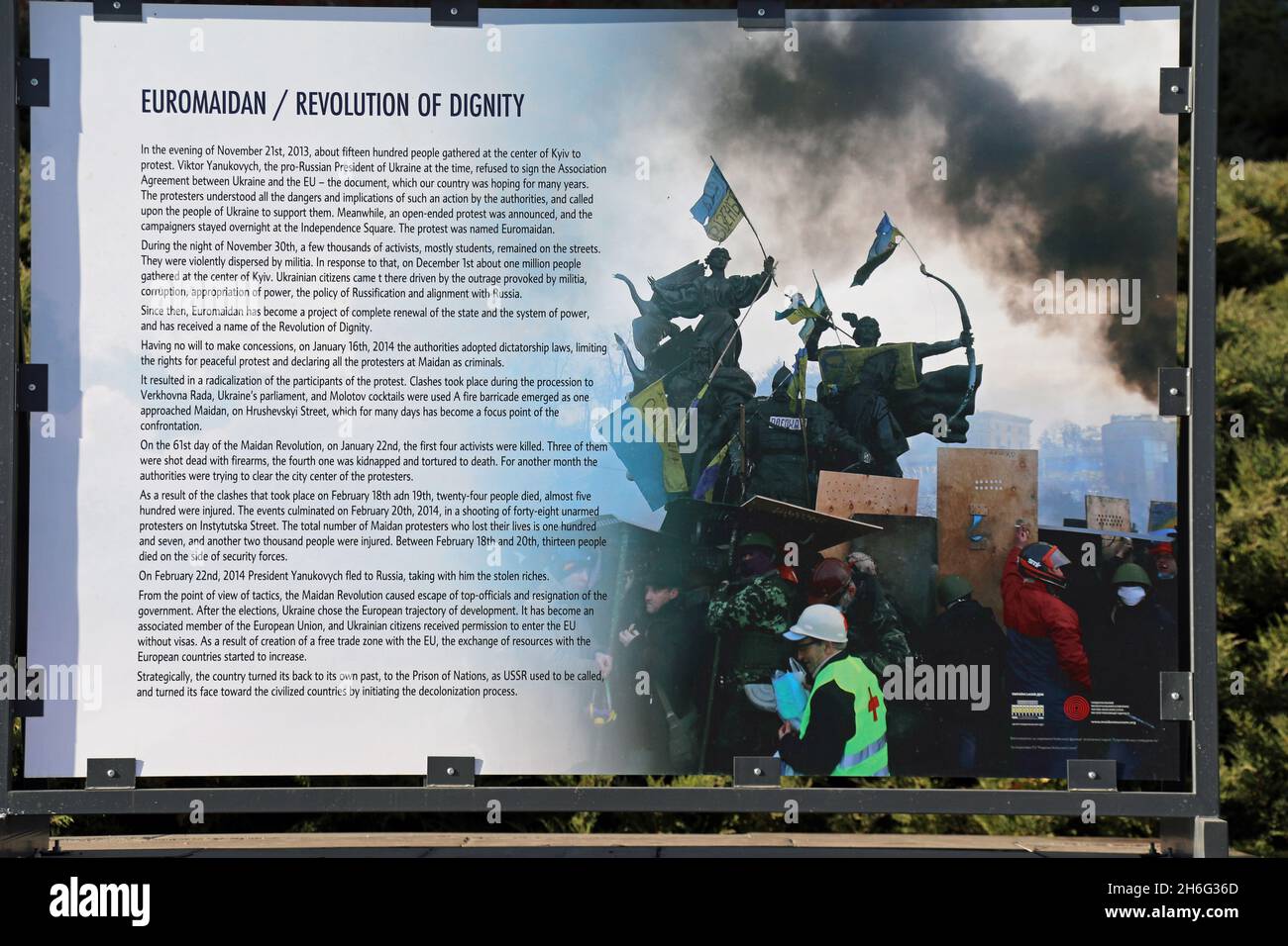 Euromaidan-Informationstafeln im ukrainischen Haus in Kiew Stockfoto