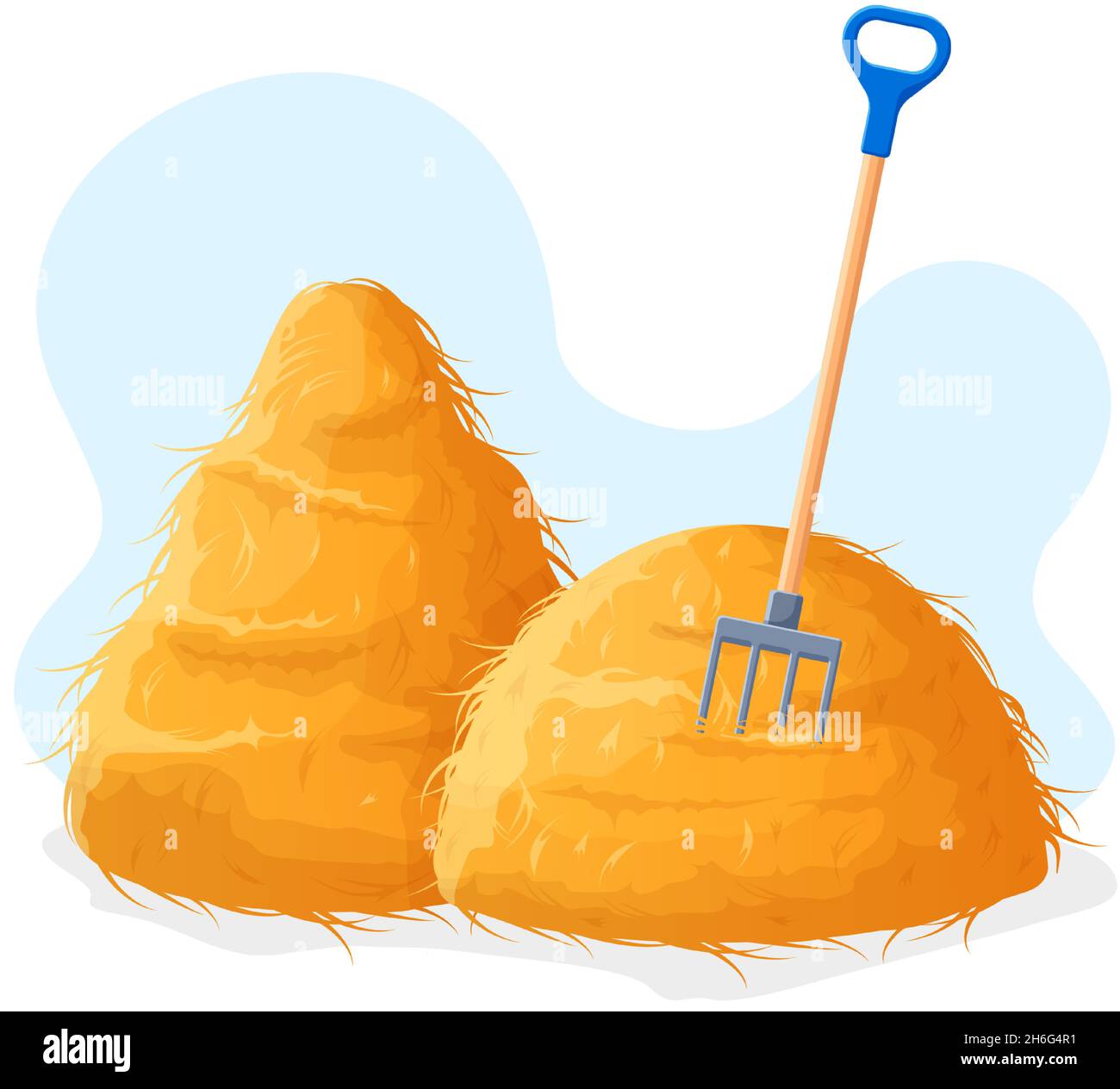 Heuballen, landwirtschaftliches Heuhaufen, getrockneter Strohhaystack mit Gabeln. Ländliche Heuhahn, Strohhut, Weizen oder Roggenohren Vektordarstellung. Getrocknet Stock Vektor