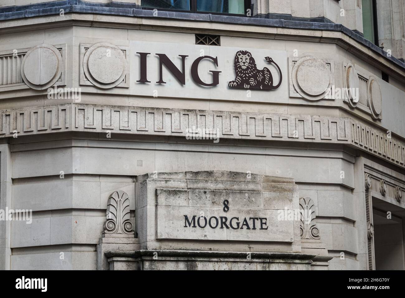 FILIALE DER ING Bank in Moorgate in London, England, Vereinigtes Königreich, Großbritannien Stockfoto