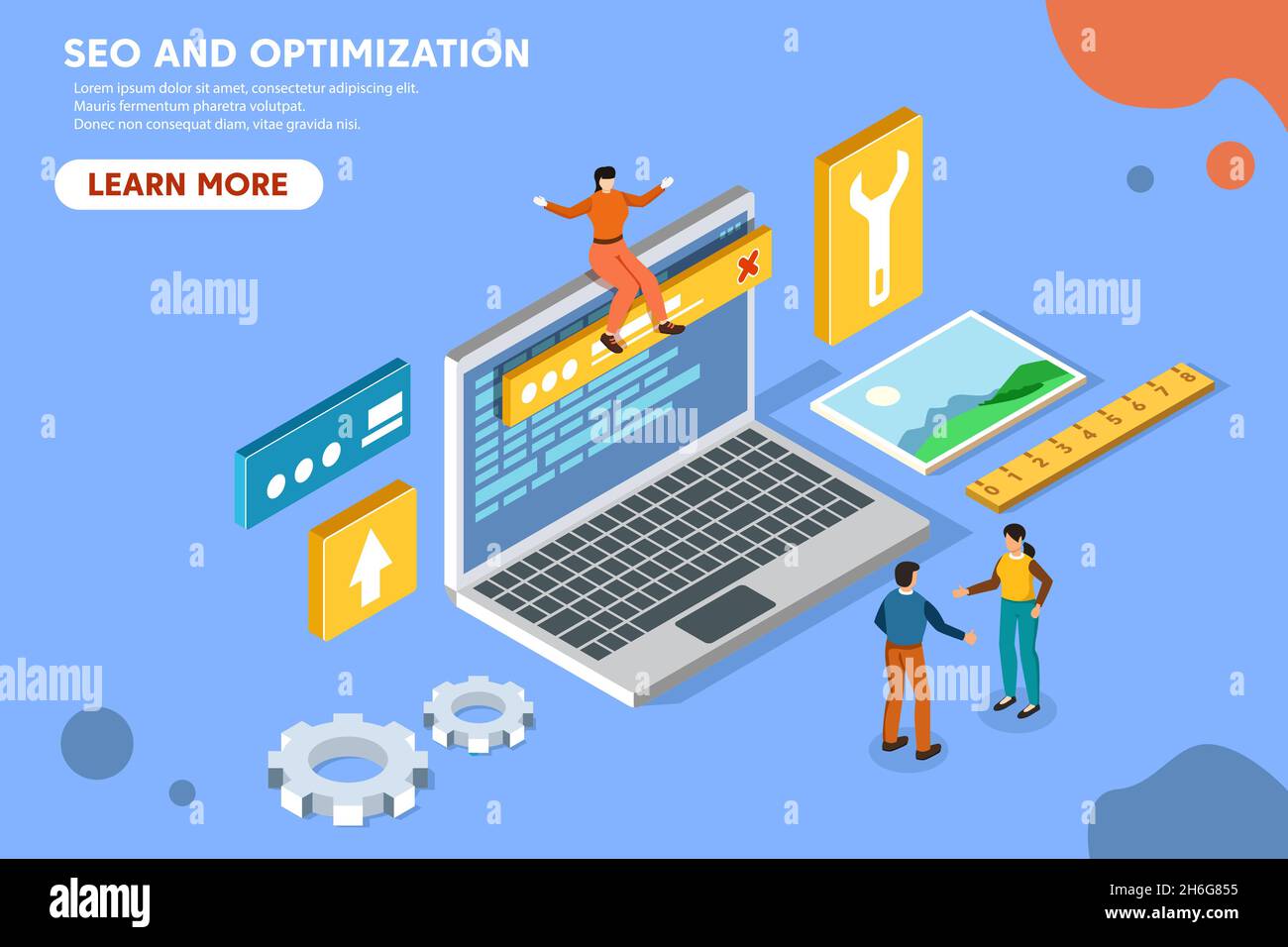 Konzeptionelle Web-seo-Illustration. Flache isometrische Abbildung. Stock Vektor