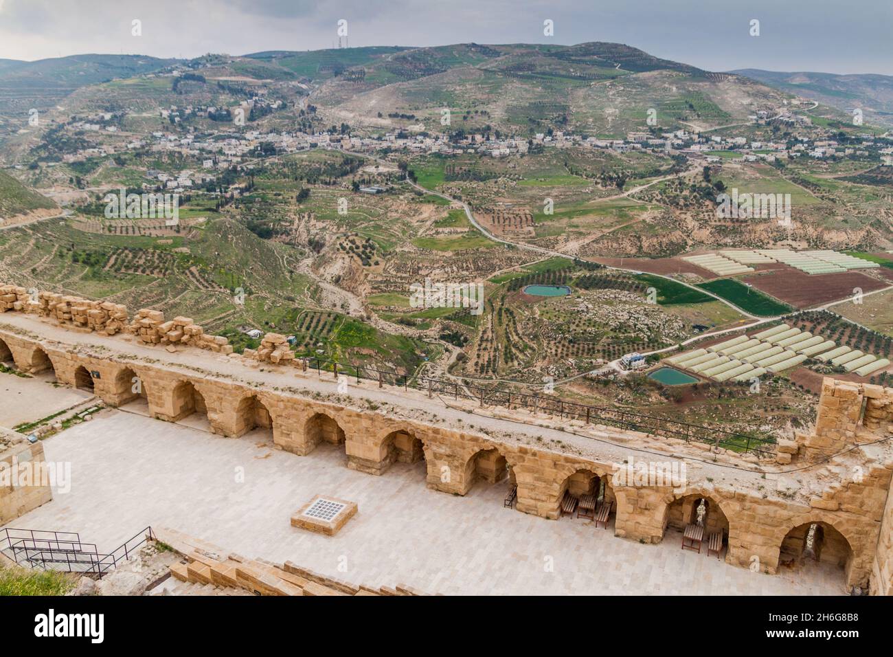 Blick von den Ruinen der Burg Karak, Jordanien Stockfoto