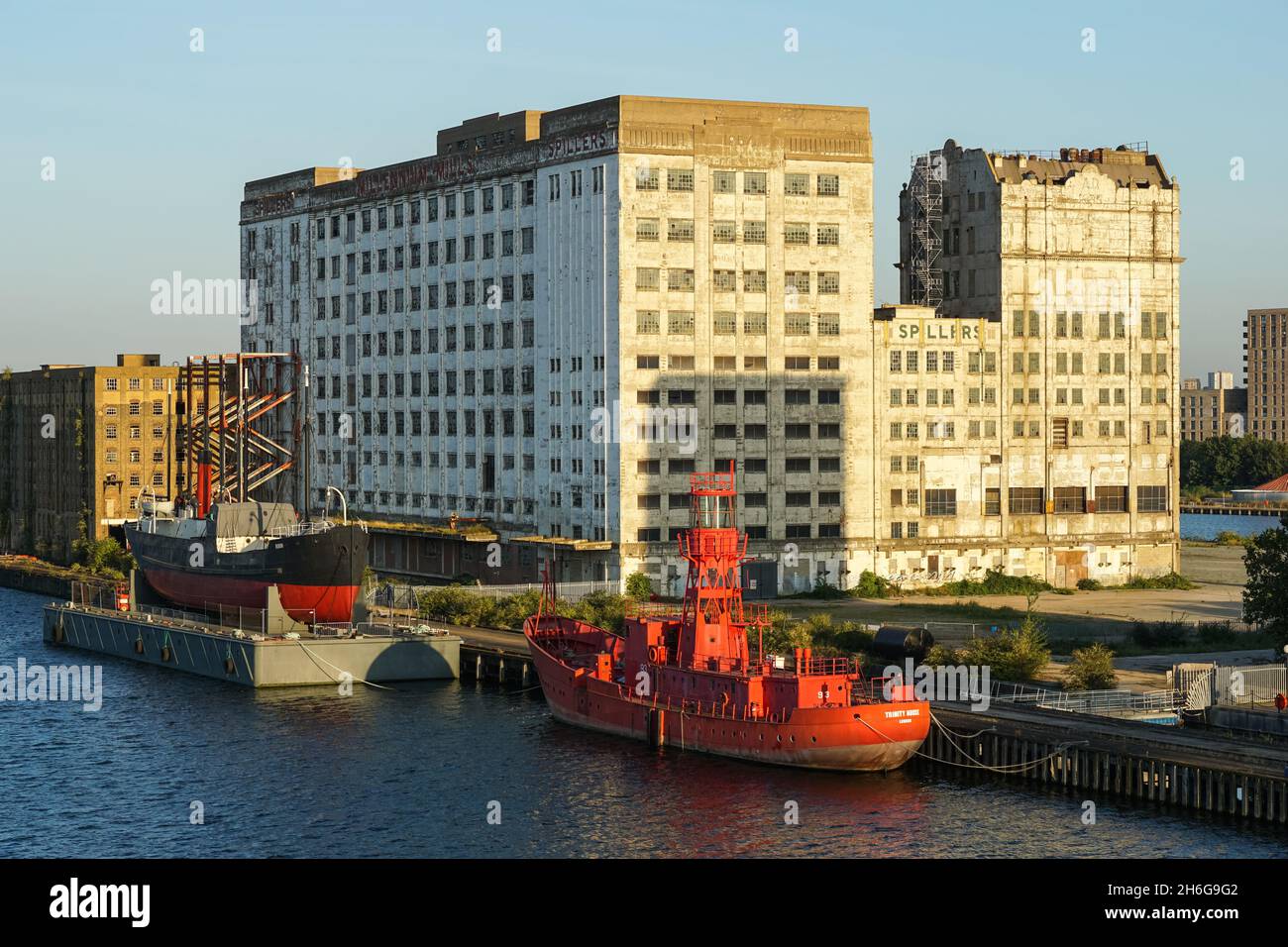 Millennium Mills Gebäude und das Royal Victoria Dock, London England Vereinigtes Königreich Großbritannien Stockfoto