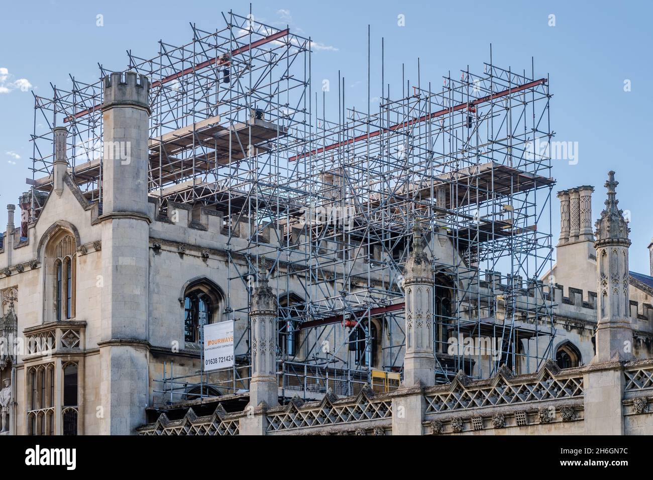 Gerüste am King's College, Cambridge, Großbritannien. Stockfoto