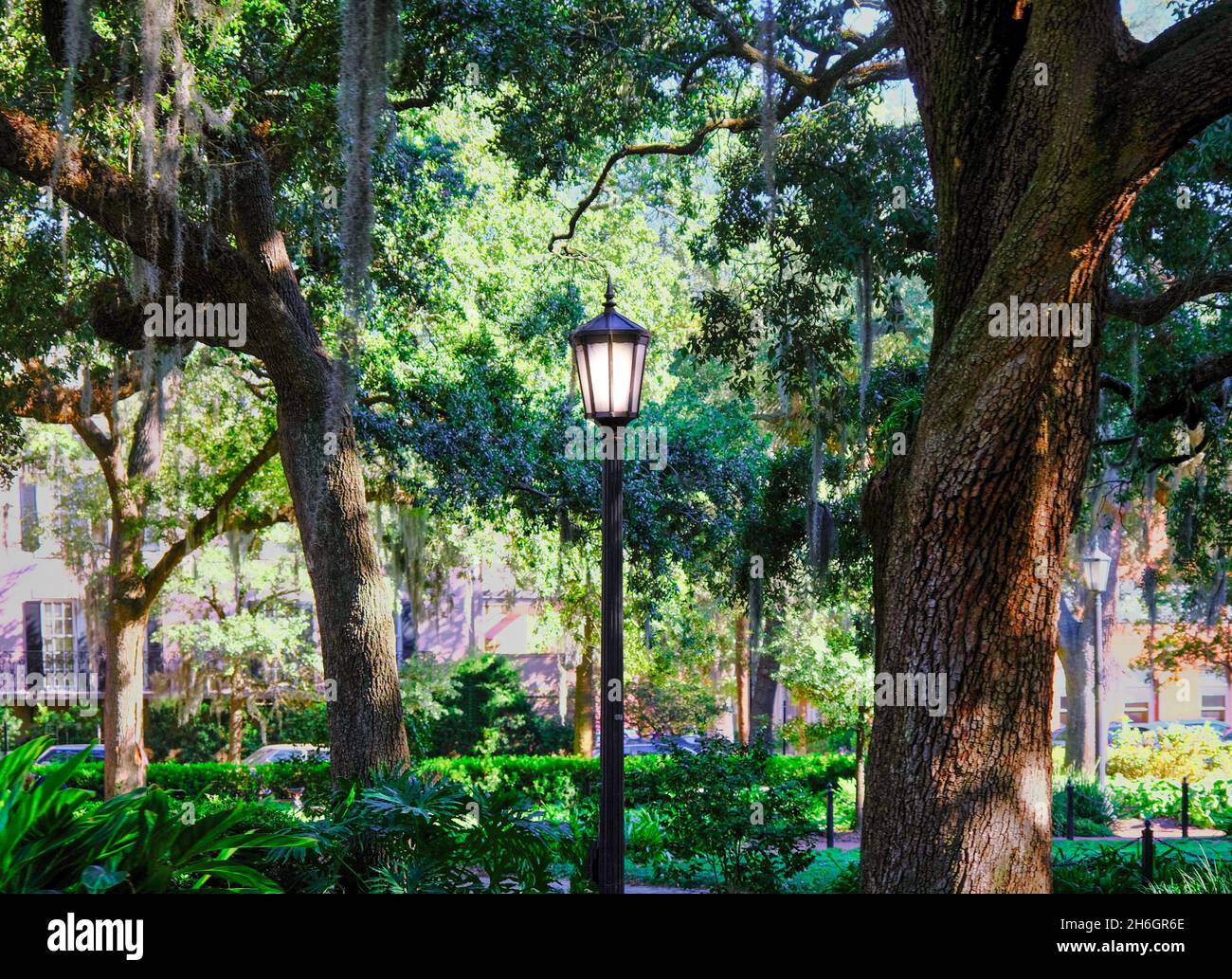 Lampe auf dem Savannah Square Stockfoto