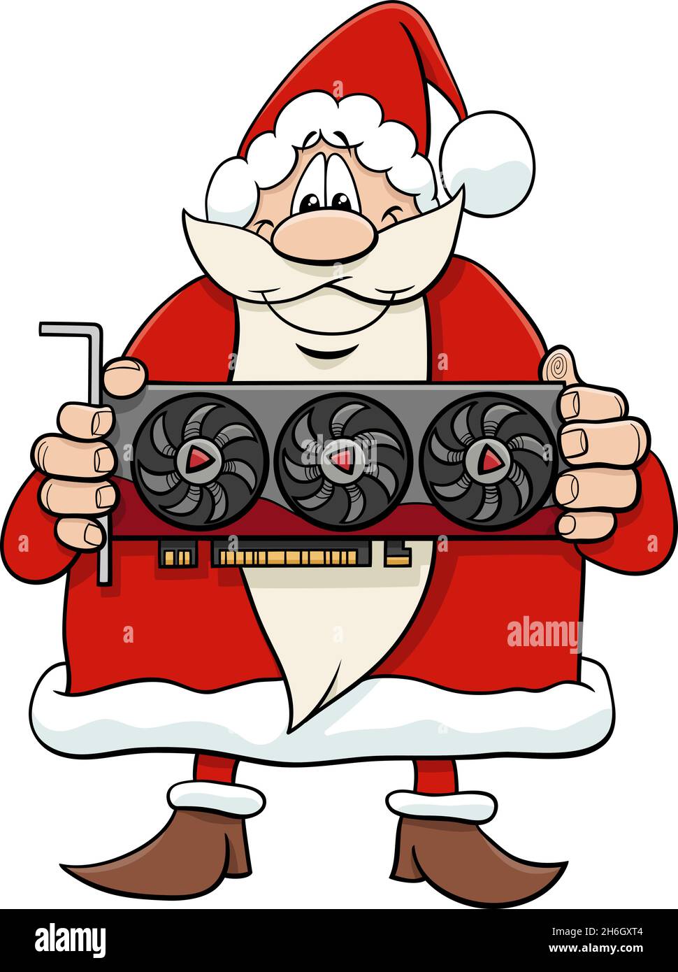 Cartoon-Illustration von glücklichen Weihnachtsmann Charakter mit Grafikkarte auf Weihnachtszeit Stock Vektor