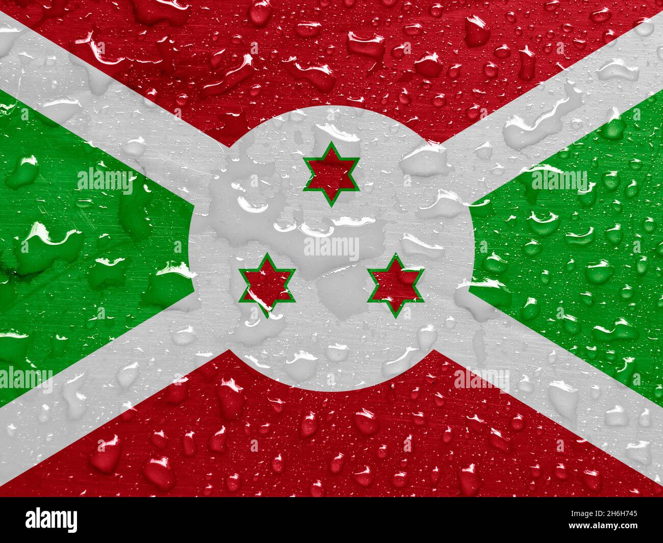 Flagge in Burundi mit Regentropfen Stockfoto