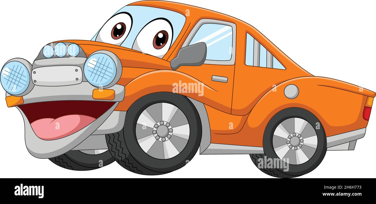 Cartoon lustige orange Auto Maskottchen Charakter Stock Vektor