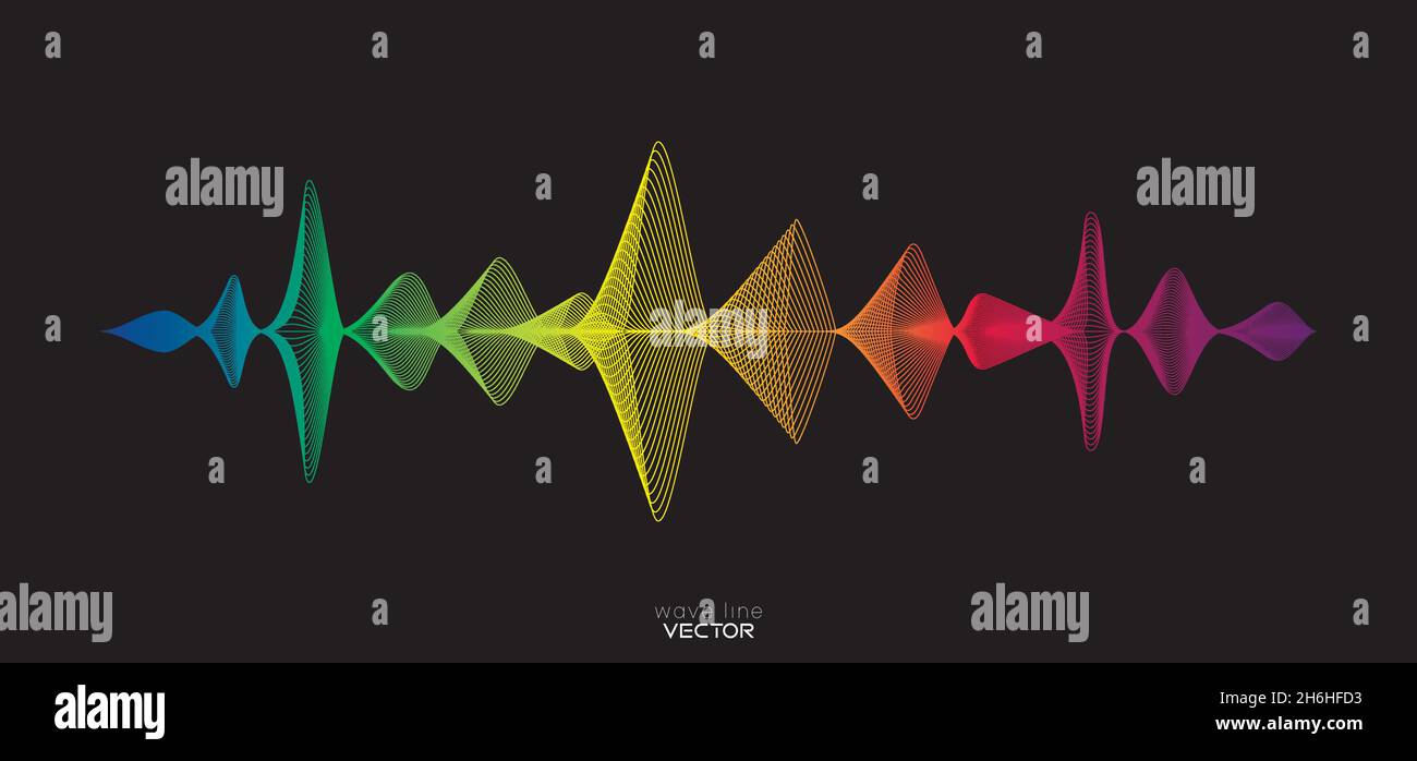 Schallwellen-Equalizer mehrfarbig auf schwarzem Hintergrund im Vektorformat Stock Vektor