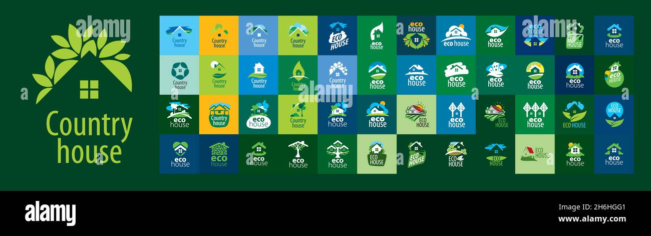 Eine Reihe von Vektor-Country House-Logos auf einem grünen Hintergrund Stock Vektor