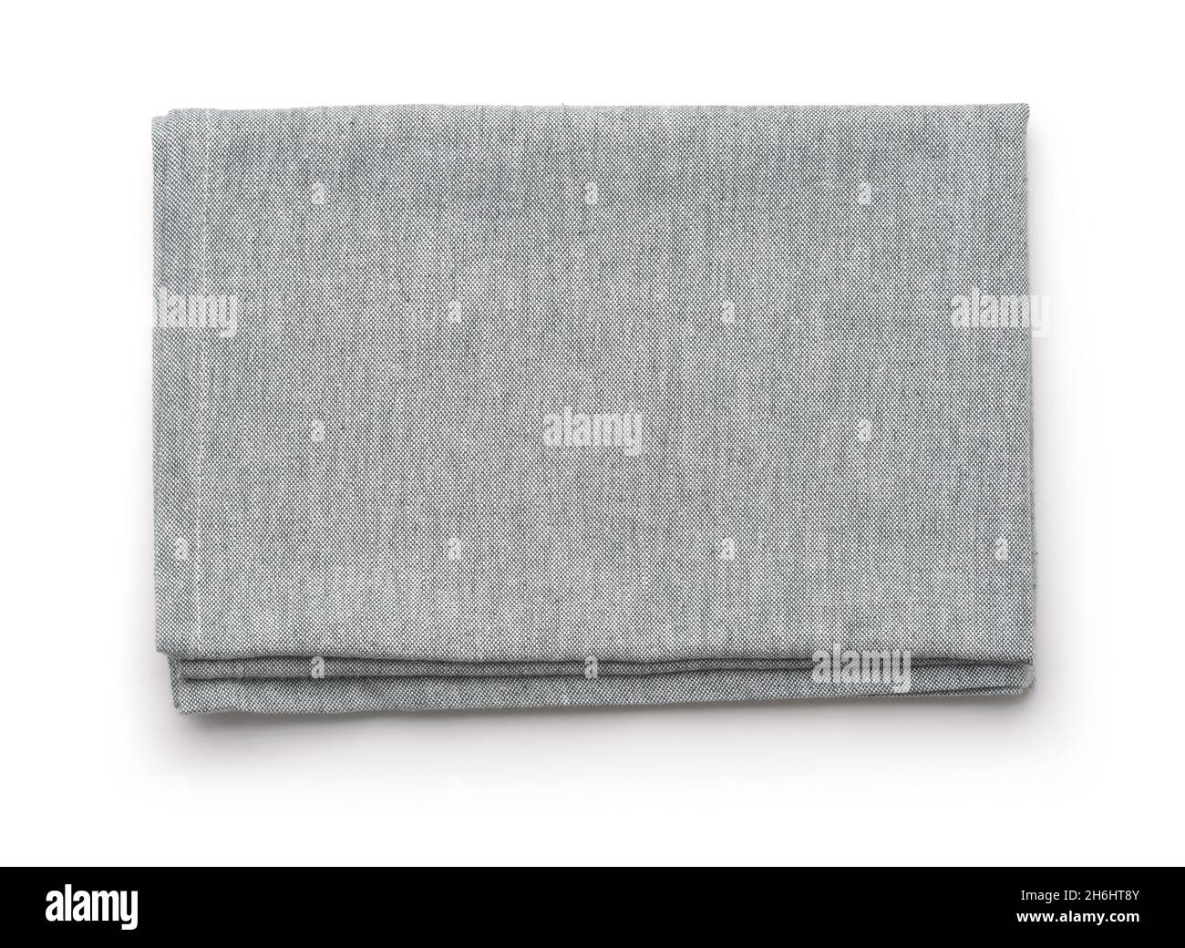 Draufsicht auf gefaltete graue Baumwollserviette isoliert auf Weiß Stockfoto