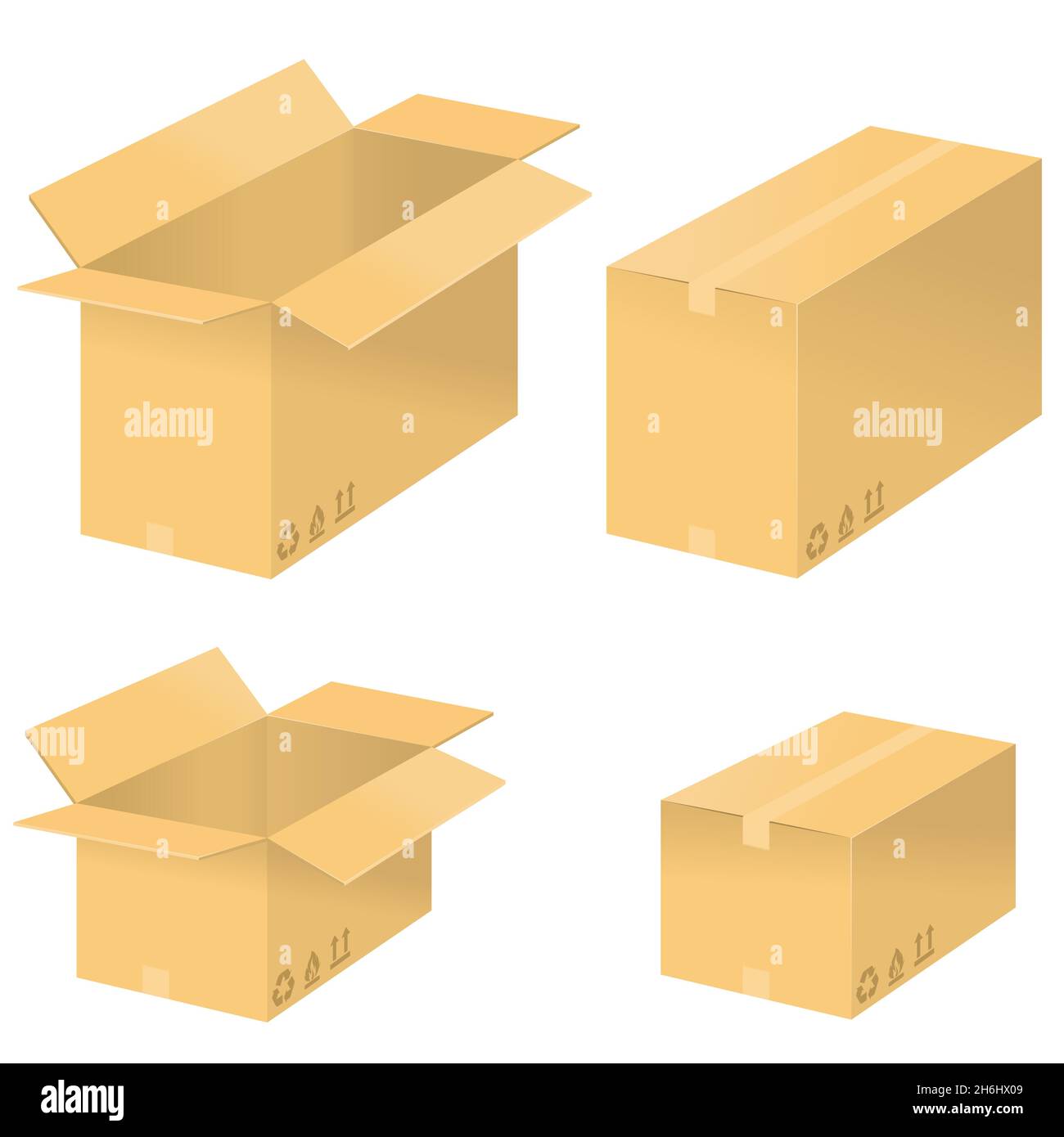 Vektor-Design der Karton-Box mit Verpackungssymbolen Stock-Vektorgrafik -  Alamy