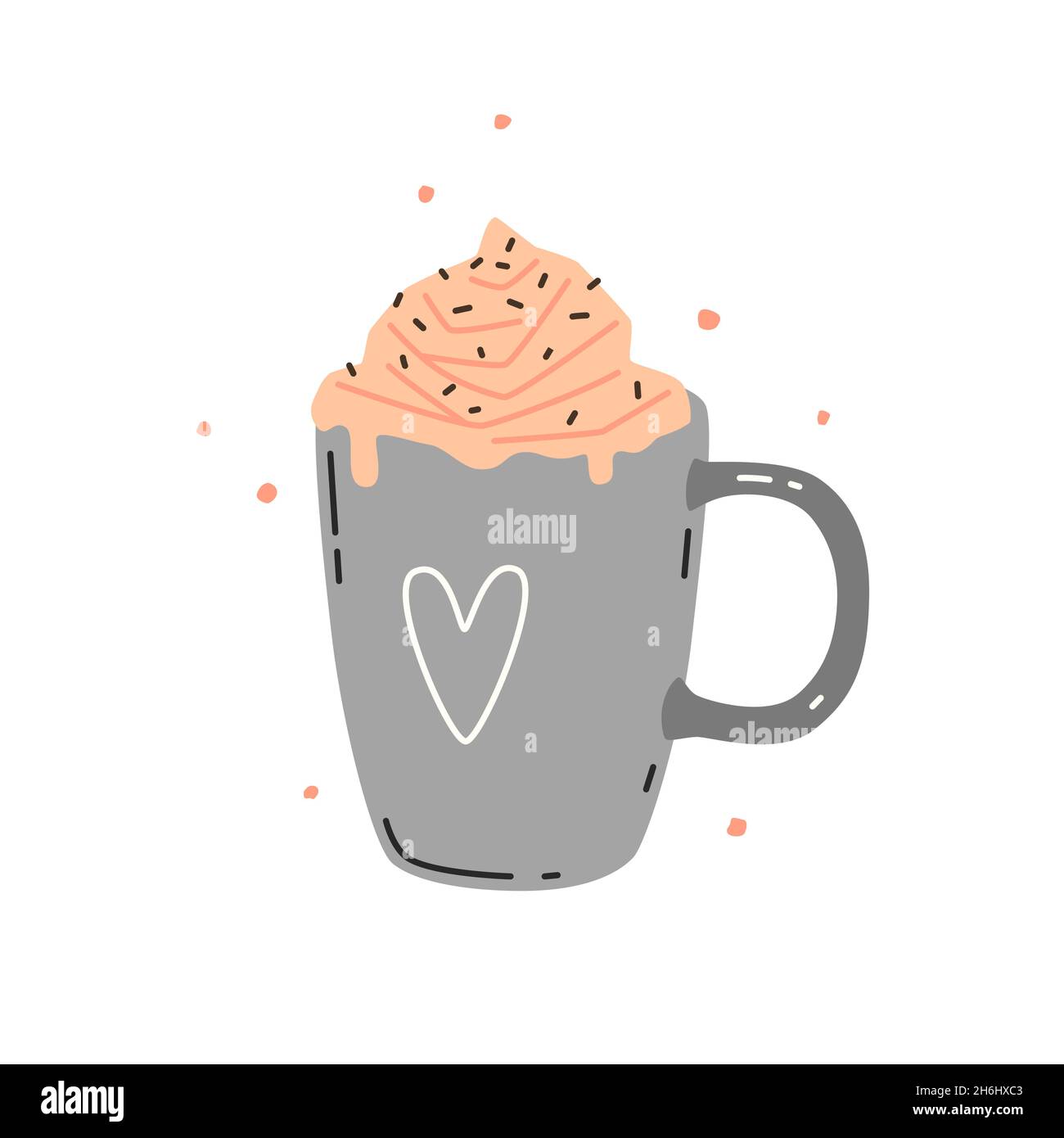 Heißer Winterdrink mit rosa Schlagsahne in einem grauen Becher Stock Vektor