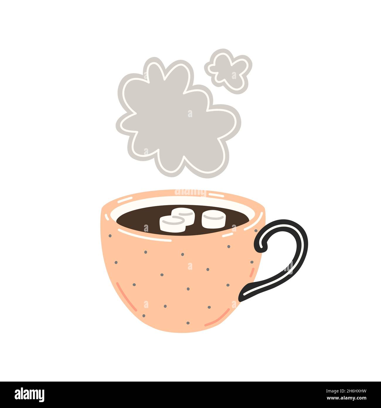 Heiße Schokolade mit Marschmalchen in rosa Tasse. Vektorgrafik flach Stock Vektor