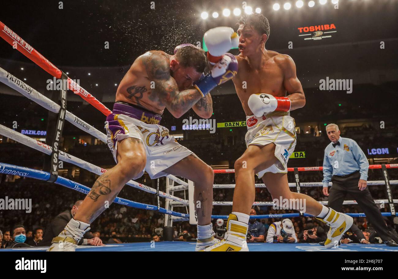 Anaheim, Usa. November 2021. Jaime Munguia Jr. vs. Gabriel Rosado für den WBO Intercontinental Middleweight-Titel, der von Golden Boy Promotions in Zusammenarbeit mit DAZN präsentiert wird. (Foto: Alexander G. Seyum/Pacific Press) Quelle: Pacific Press Media Production Corp./Alamy Live News Stockfoto