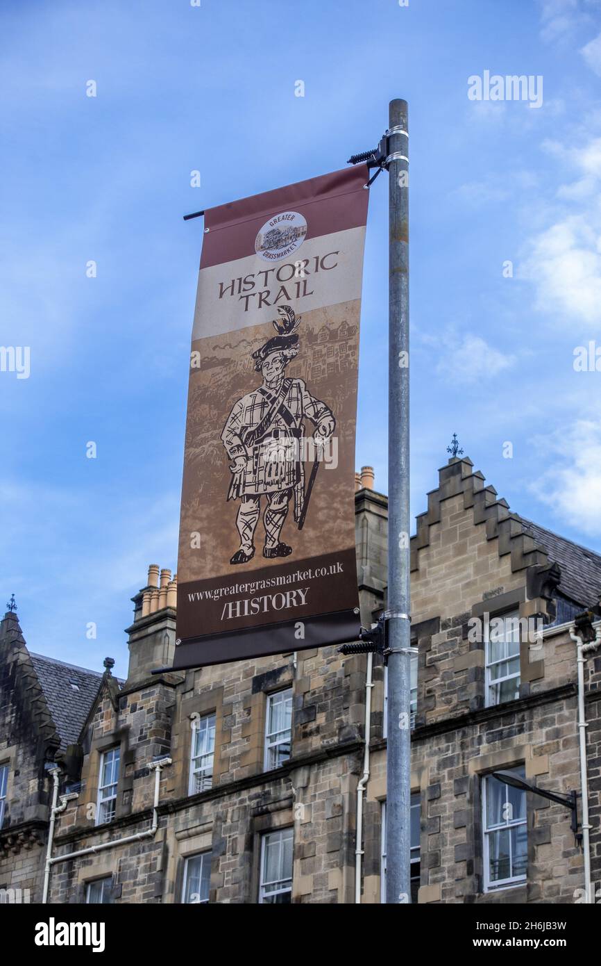 Historisches Pfad Flaggenschild In Grassmarket Edinburgh Altstadt Schottland Stockfoto