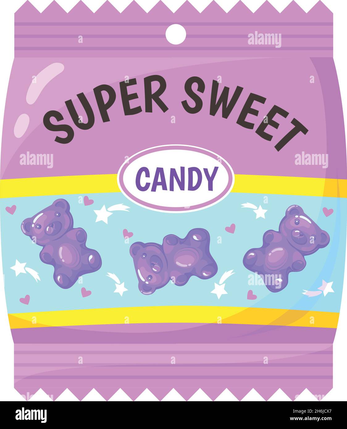 Gummibärchen-Paket. Marmeladenbär, bunte Gelees für Kinder, Cartoon abstrakte Vektor auf weißem Hintergrund isoliert Stock Vektor