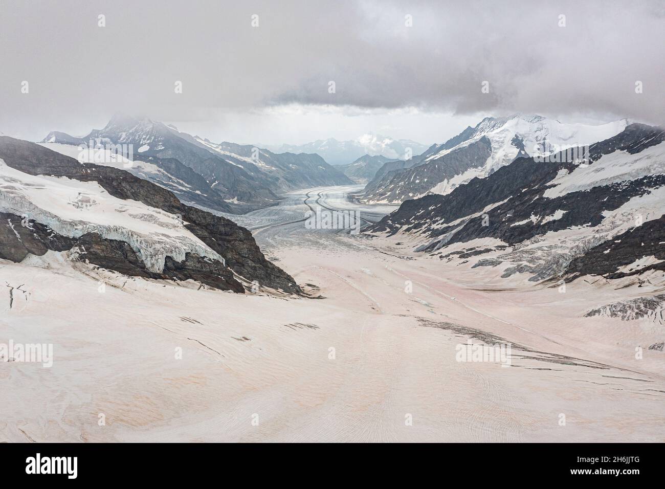 Blick über den Aletschgletscher vom Jungfraujoch, Berner Alpen, Schweiz, Europa Stockfoto