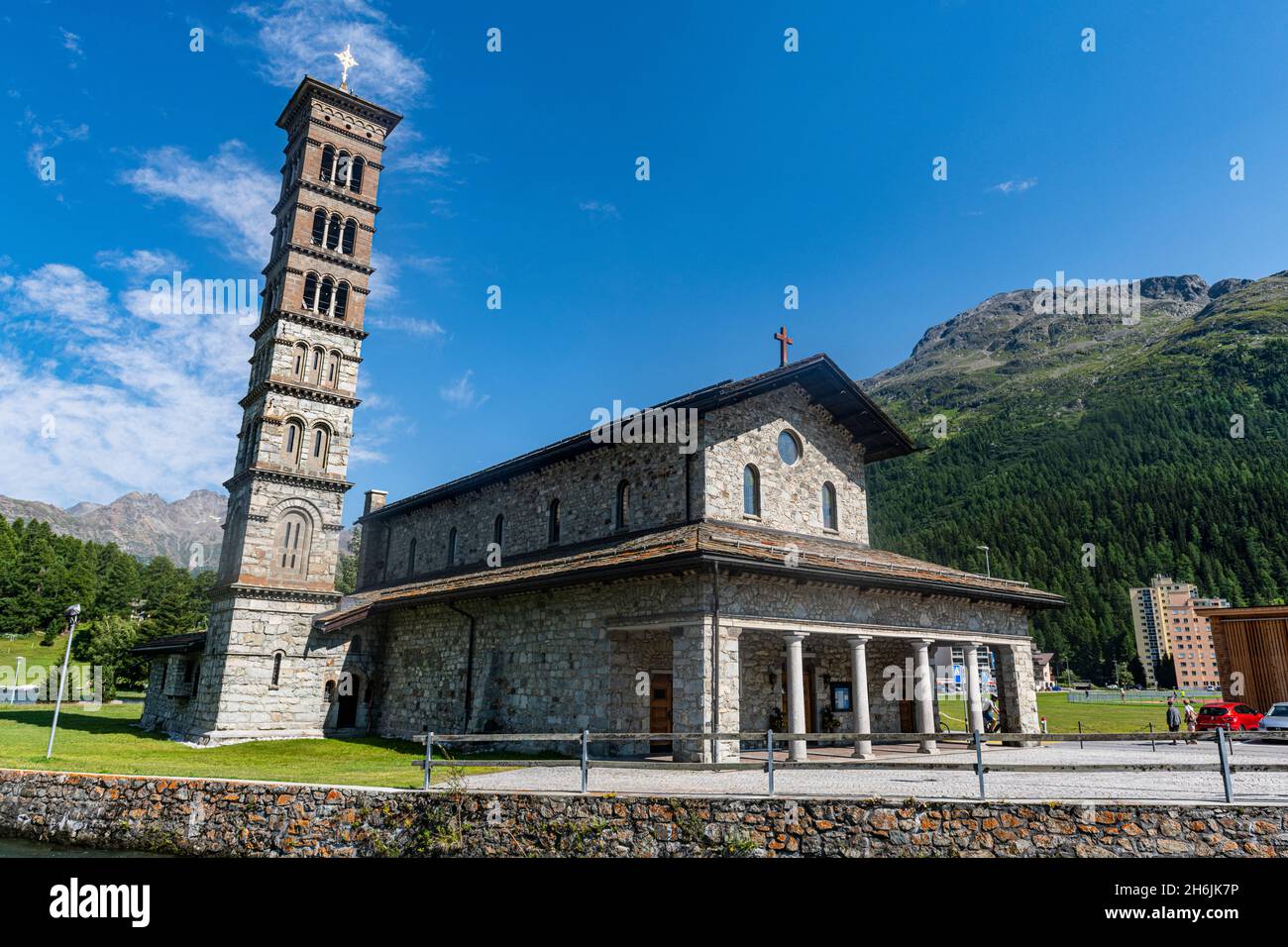 St. Karl Borromäus Kirche, St. Moritz, Engadin, Graubünden, Schweiz, Europa Stockfoto